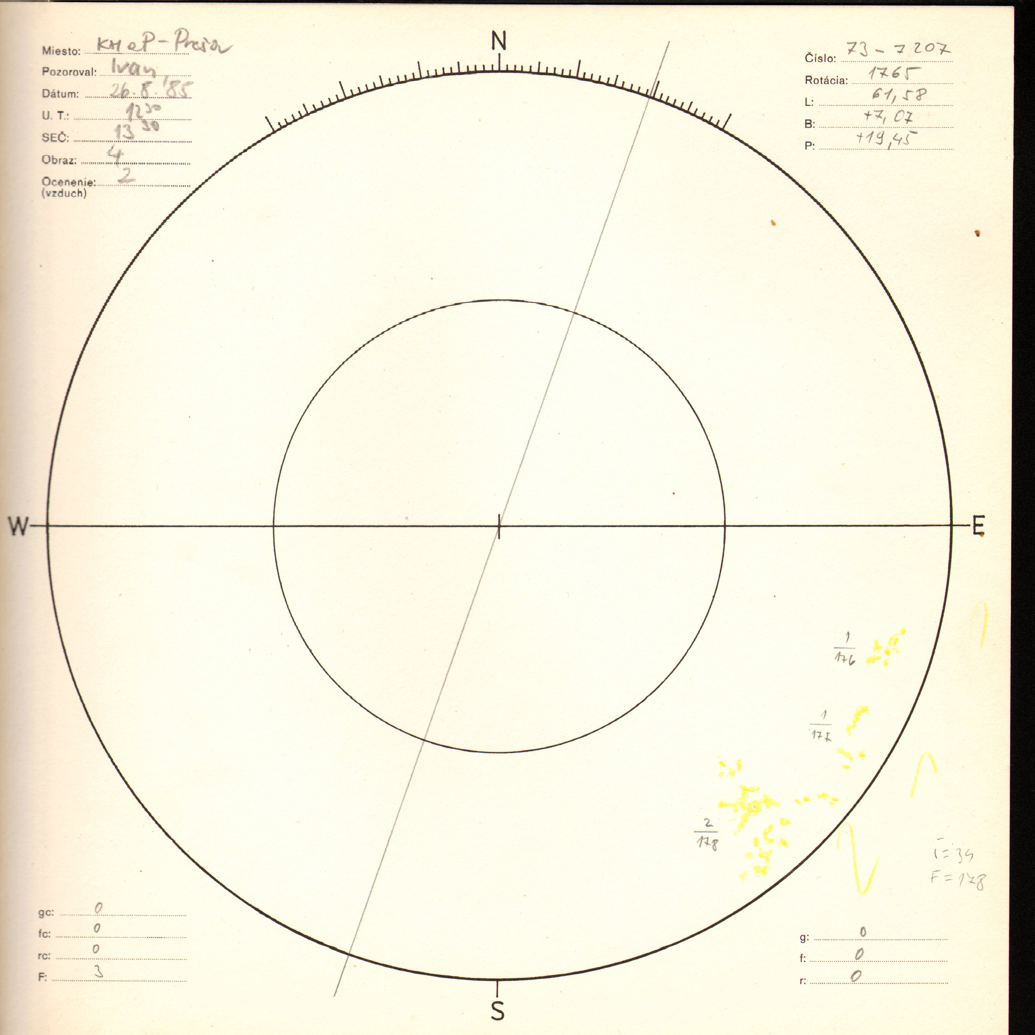 Obrázok zákresu Slnka na deň 26.08.1985
