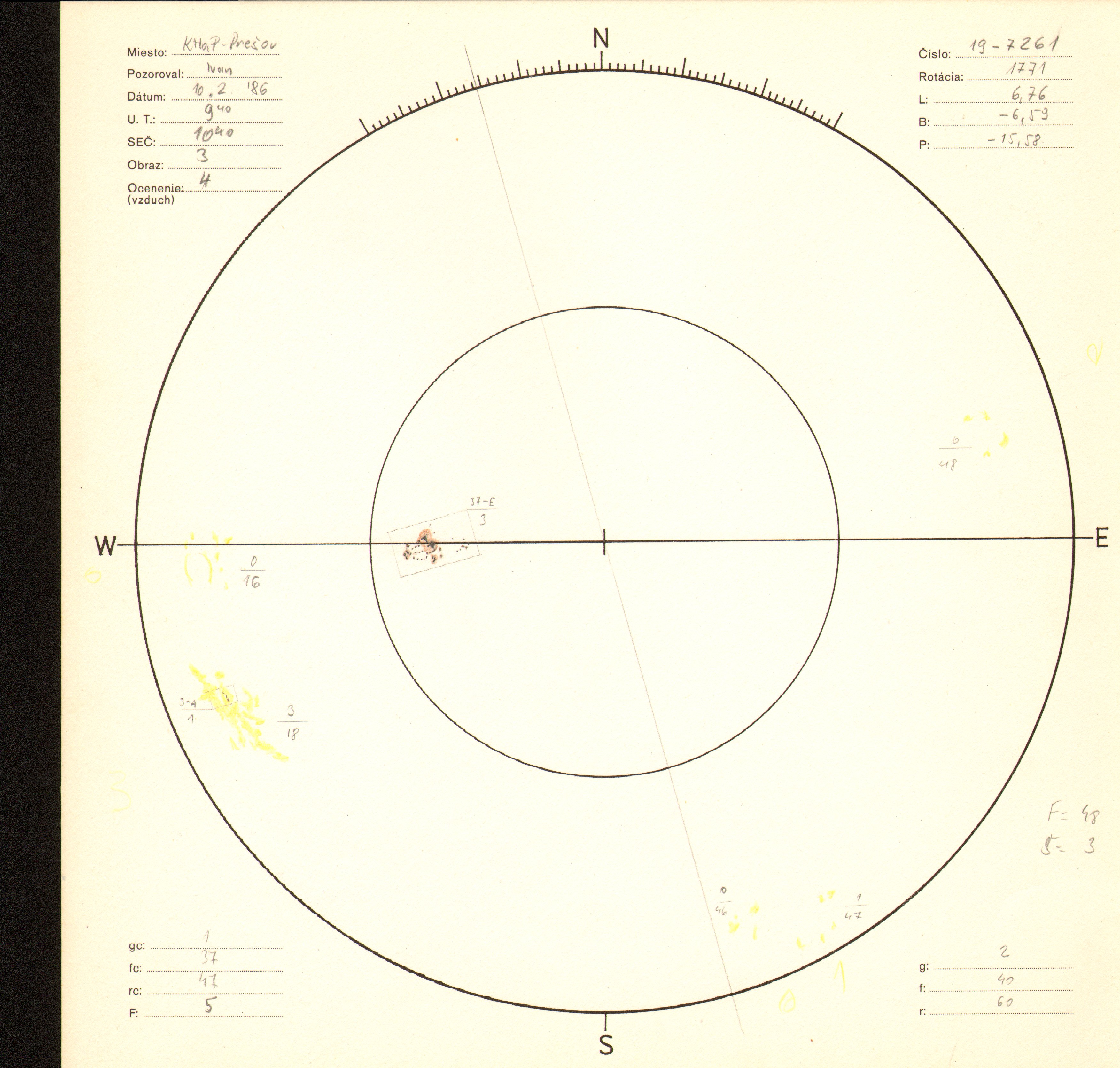 Obrázok zákresu Slnka na deň 10.02.1986