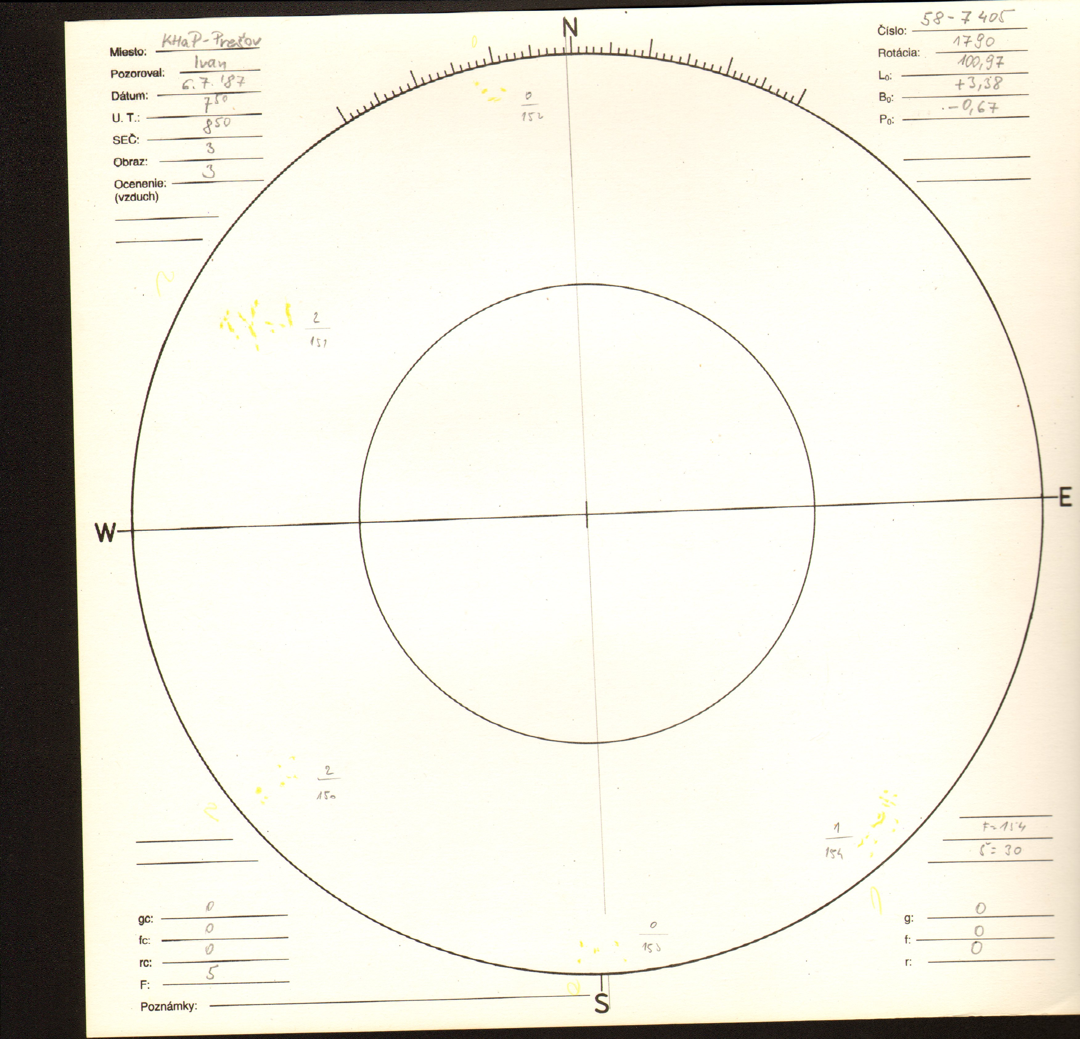 Obrázok zákresu Slnka na deň 06.07.1987