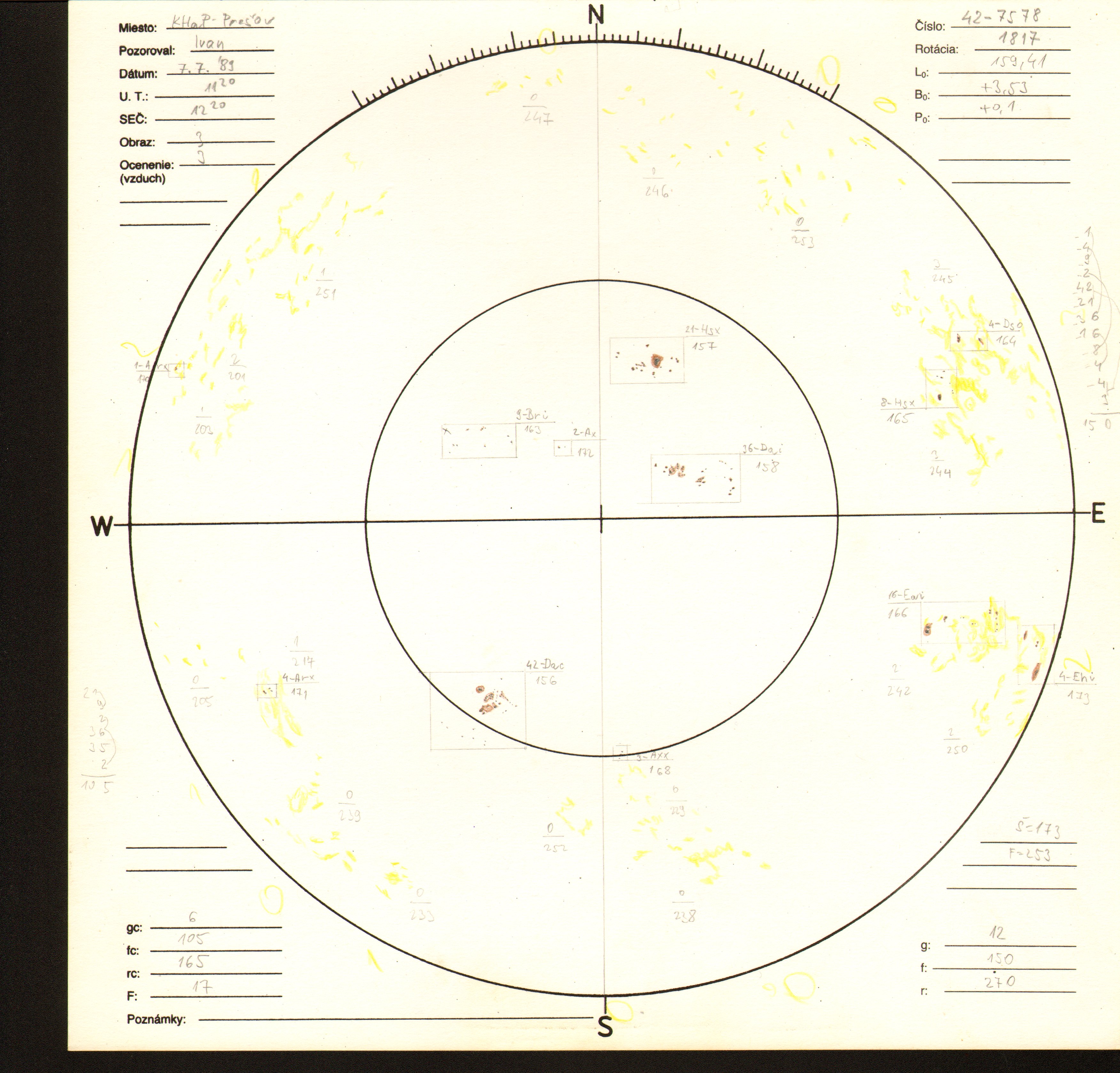 Obrázok zákresu Slnka na deň 07.07.1989