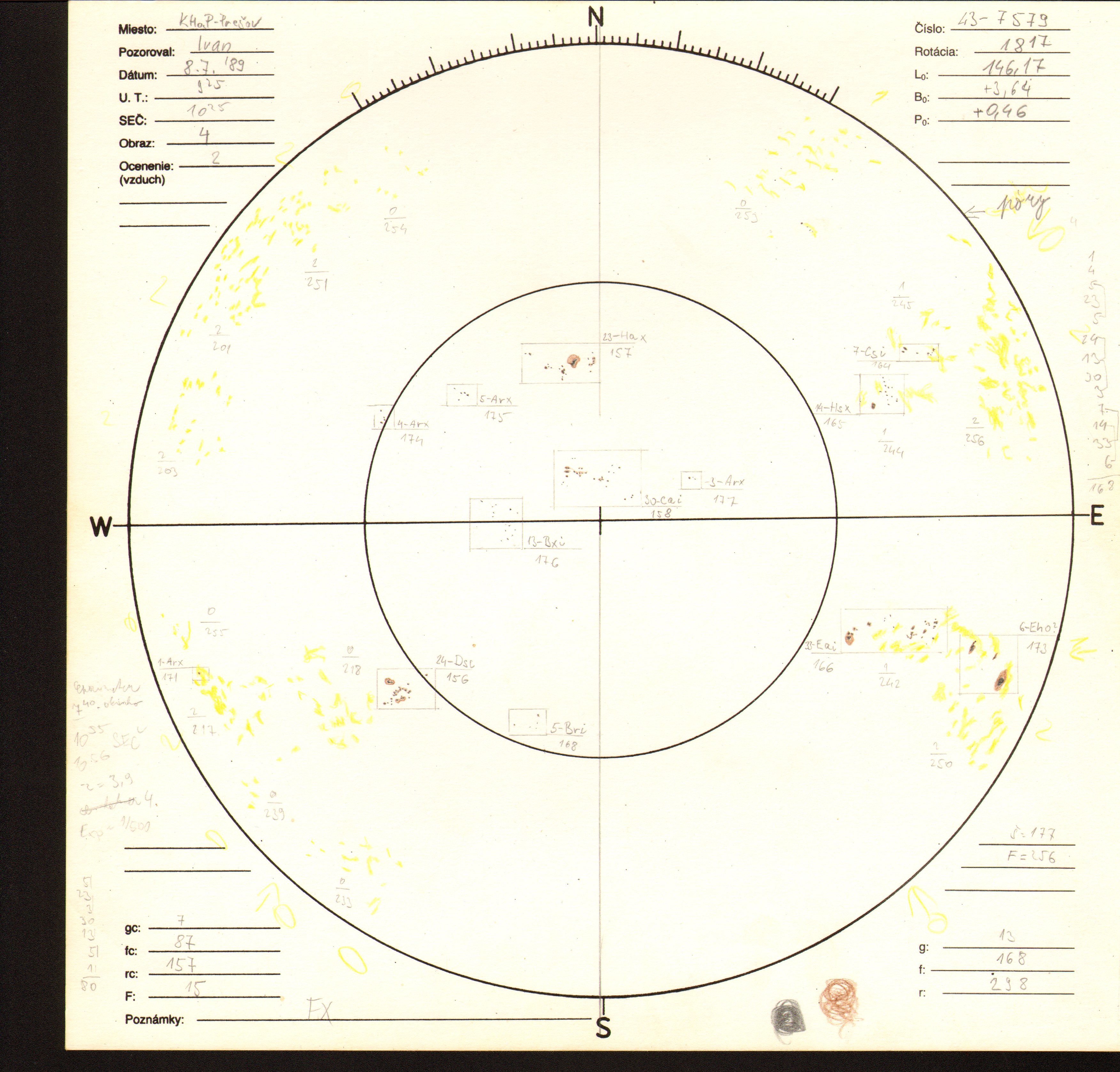 Obrázok zákresu Slnka na deň 08.07.1989