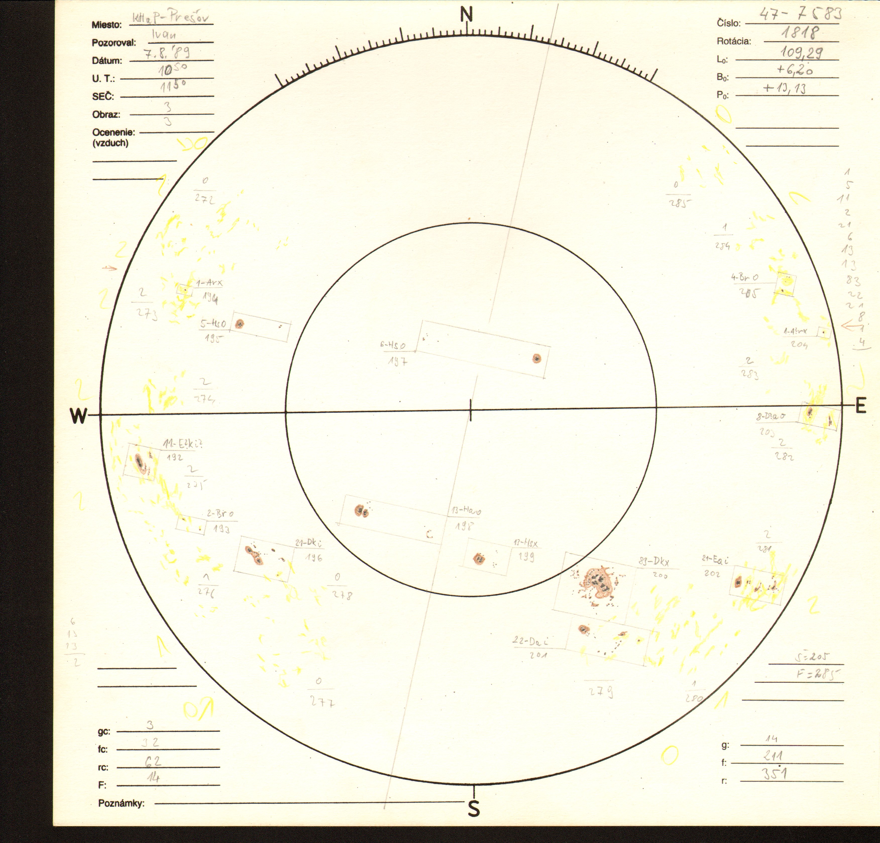 Obrázok zákresu Slnka na deň 07.08.1989