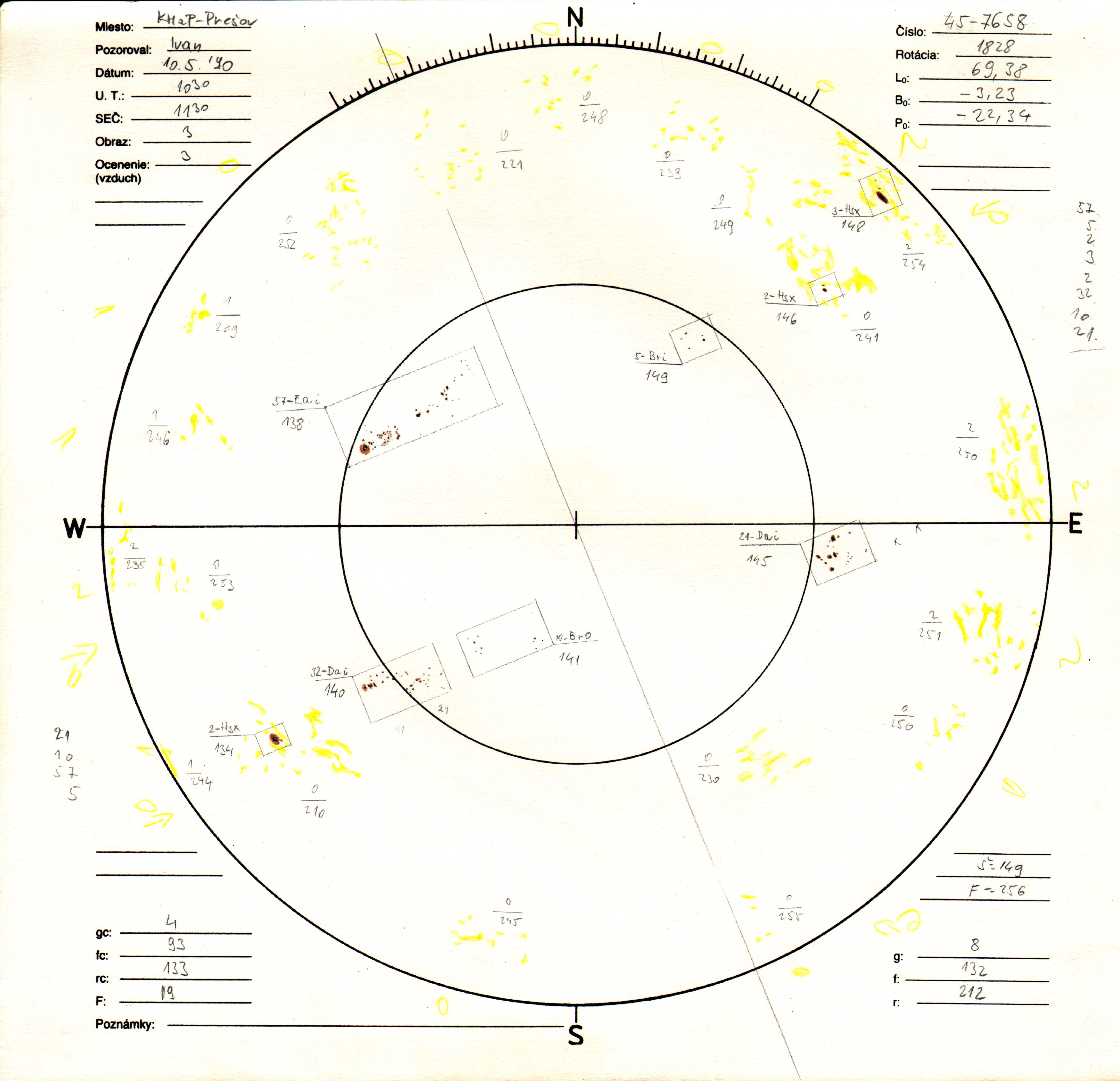 Obrázok zákresu Slnka na deň 10.05.1990