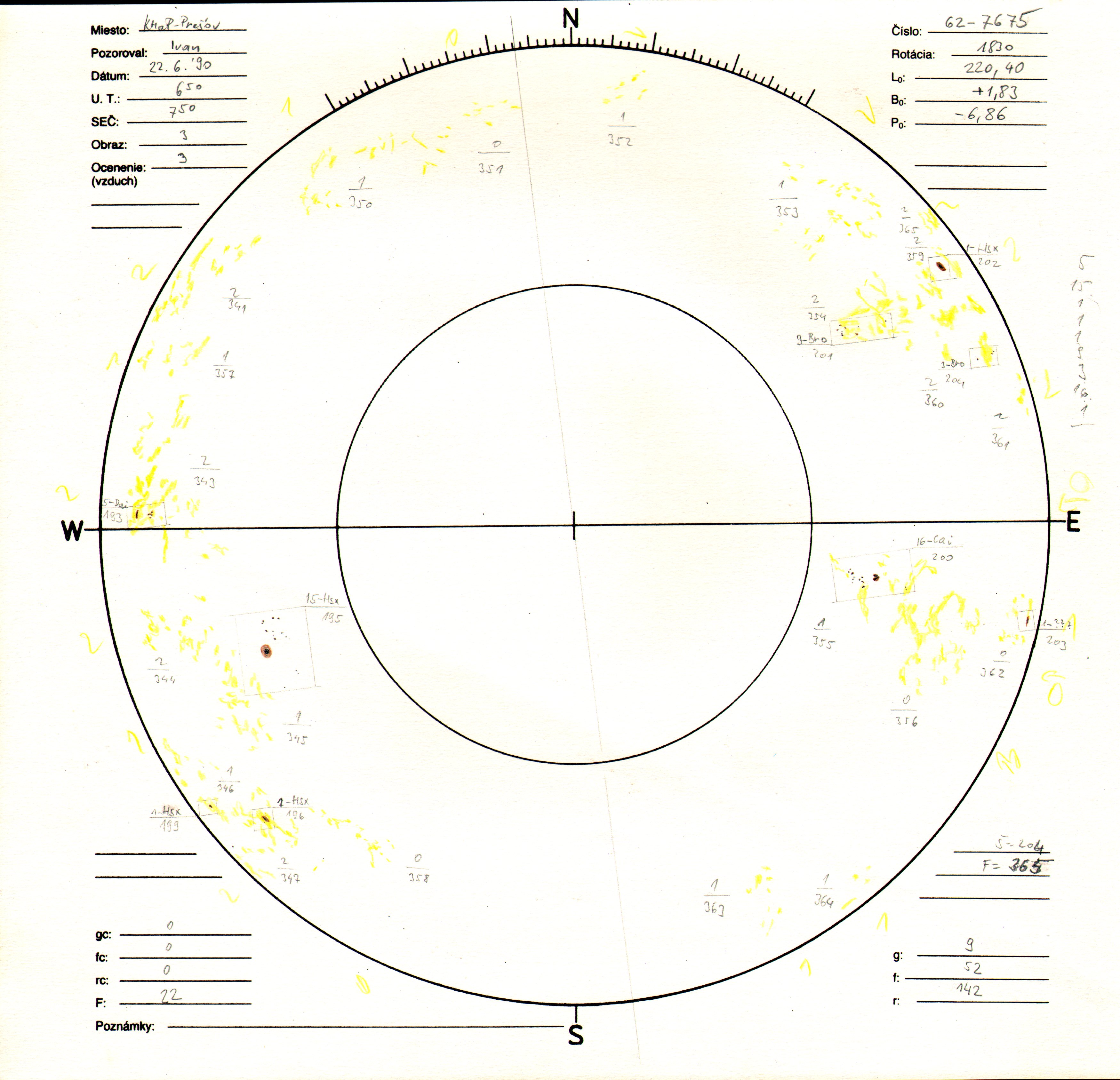 Obrázok zákresu Slnka na deň 22.06.1990