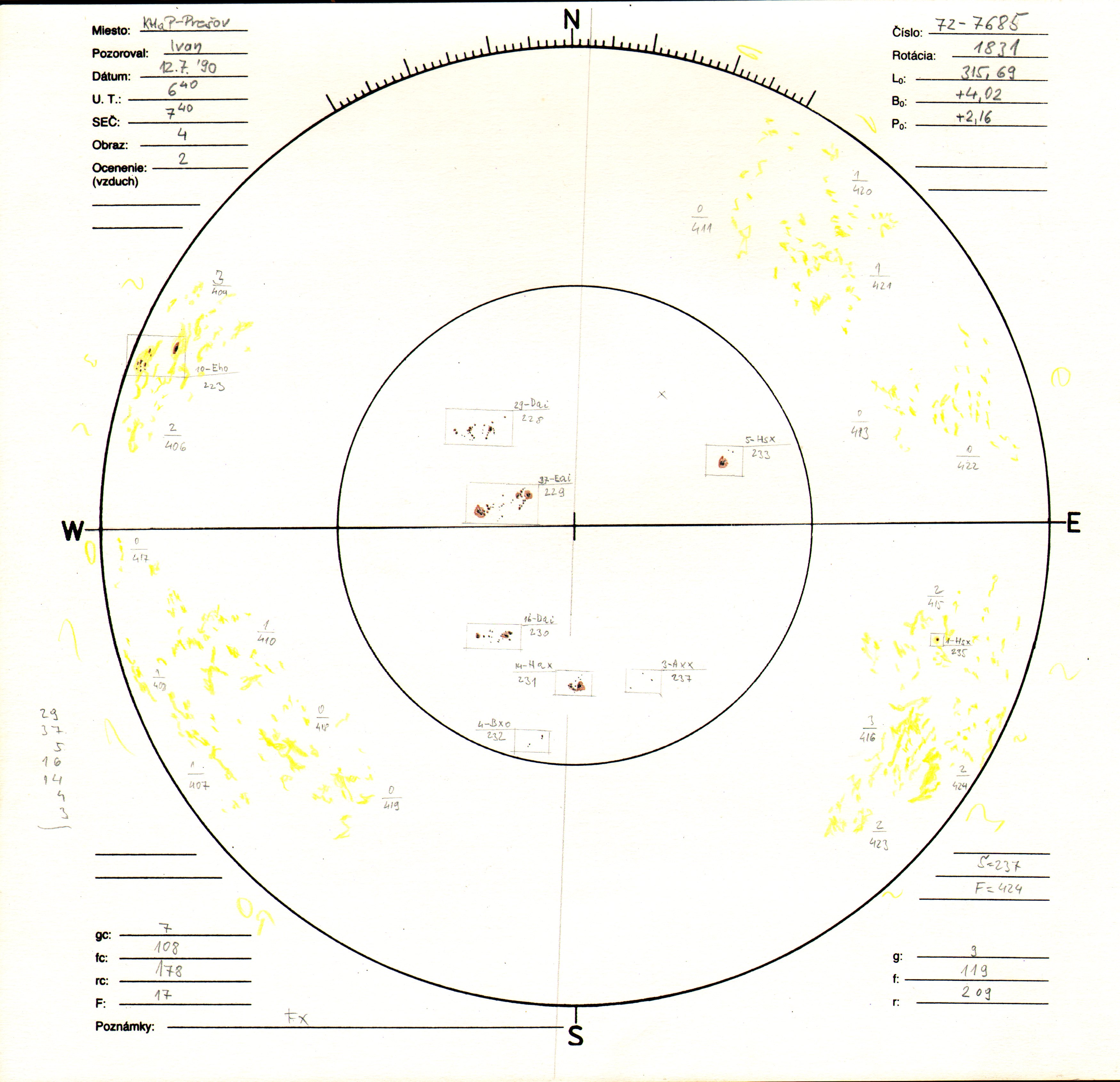 Obrázok zákresu Slnka na deň 07.12.1990