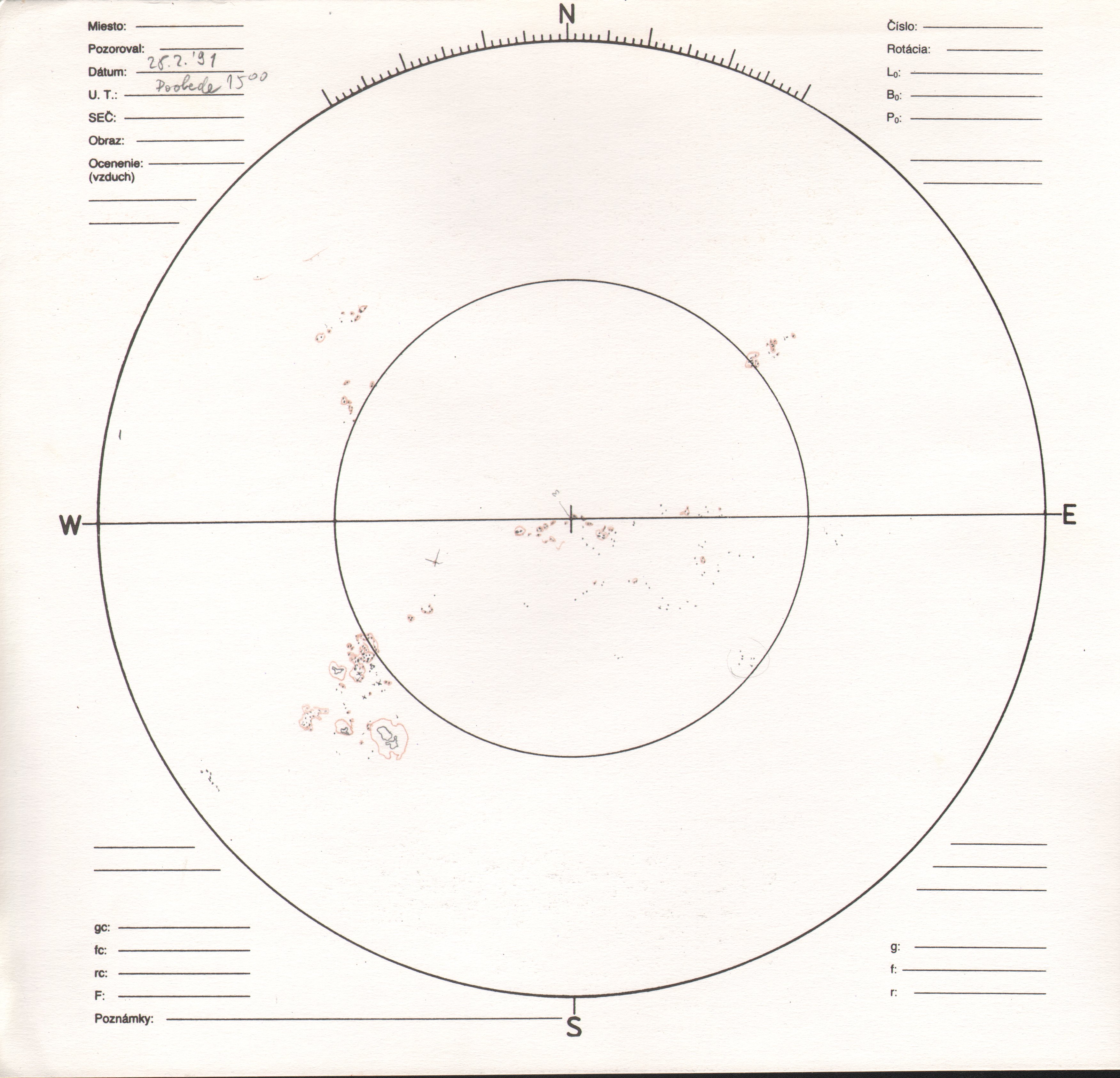Obrázok zákresu Slnka na deň 28.02.1991