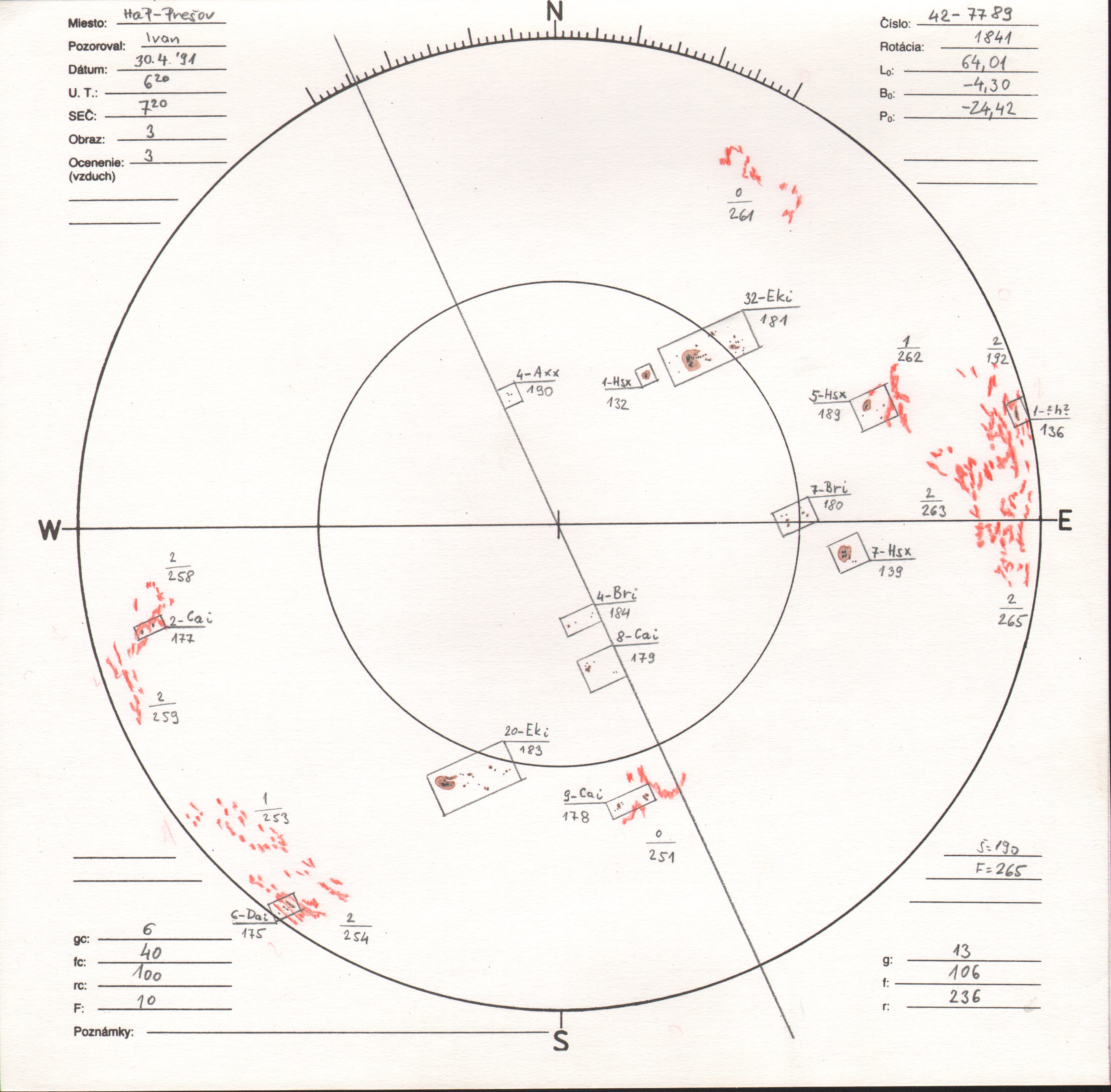 Obrázok zákresu Slnka na deň 30.04.1991