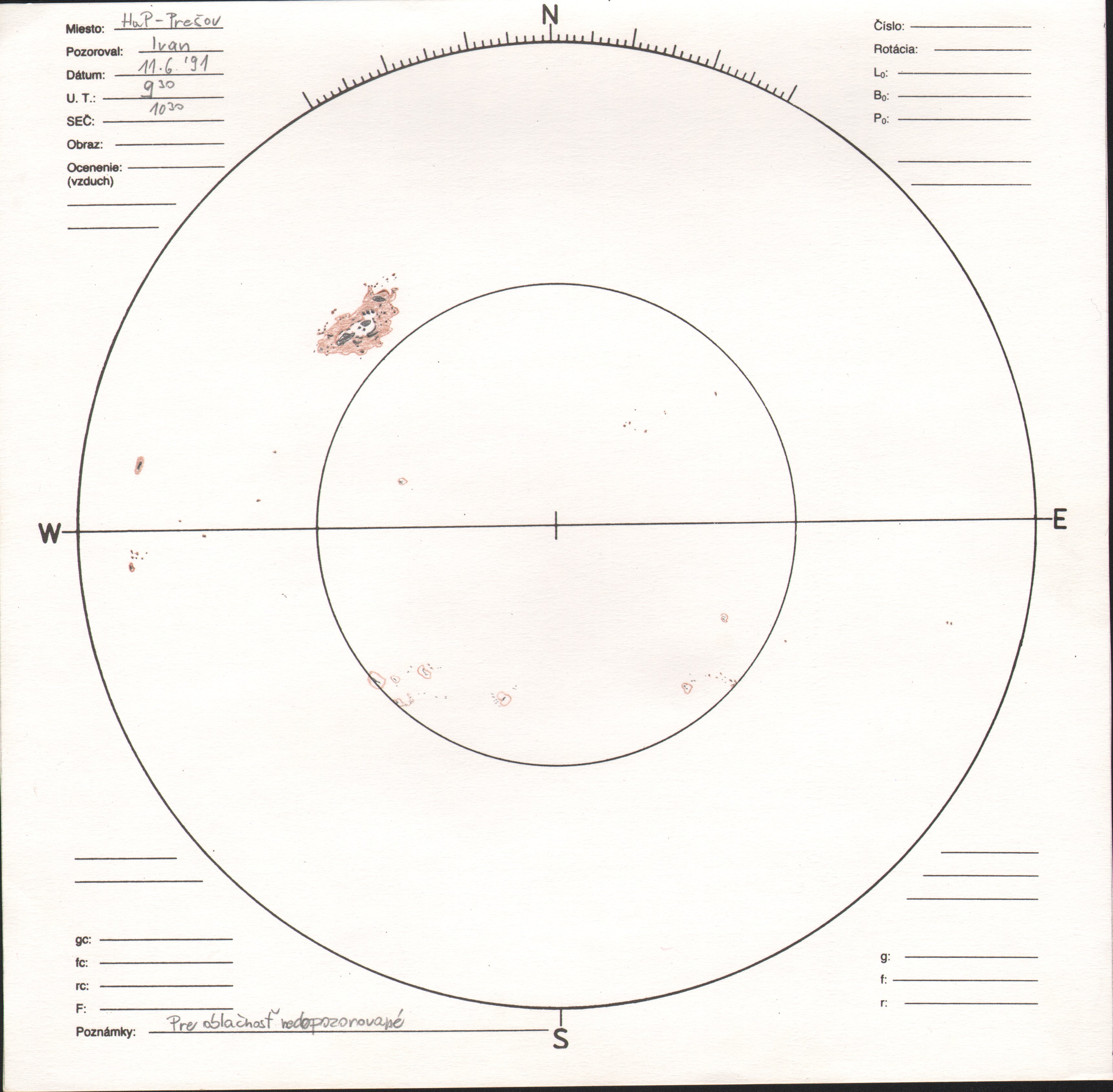 Obrázok zákresu Slnka na deň 11.06.1991