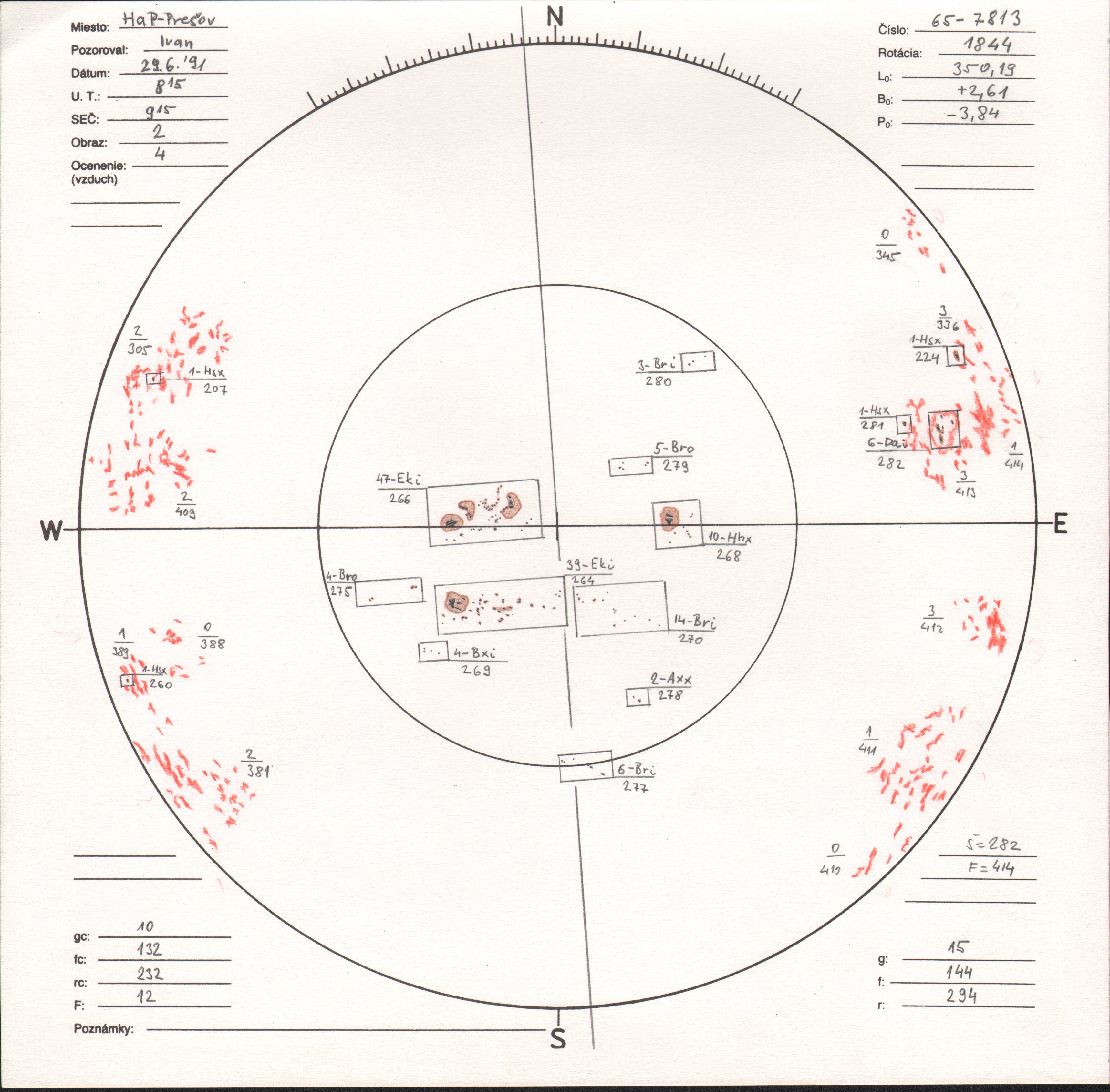 Obrázok zákresu Slnka na deň 29.06.1991