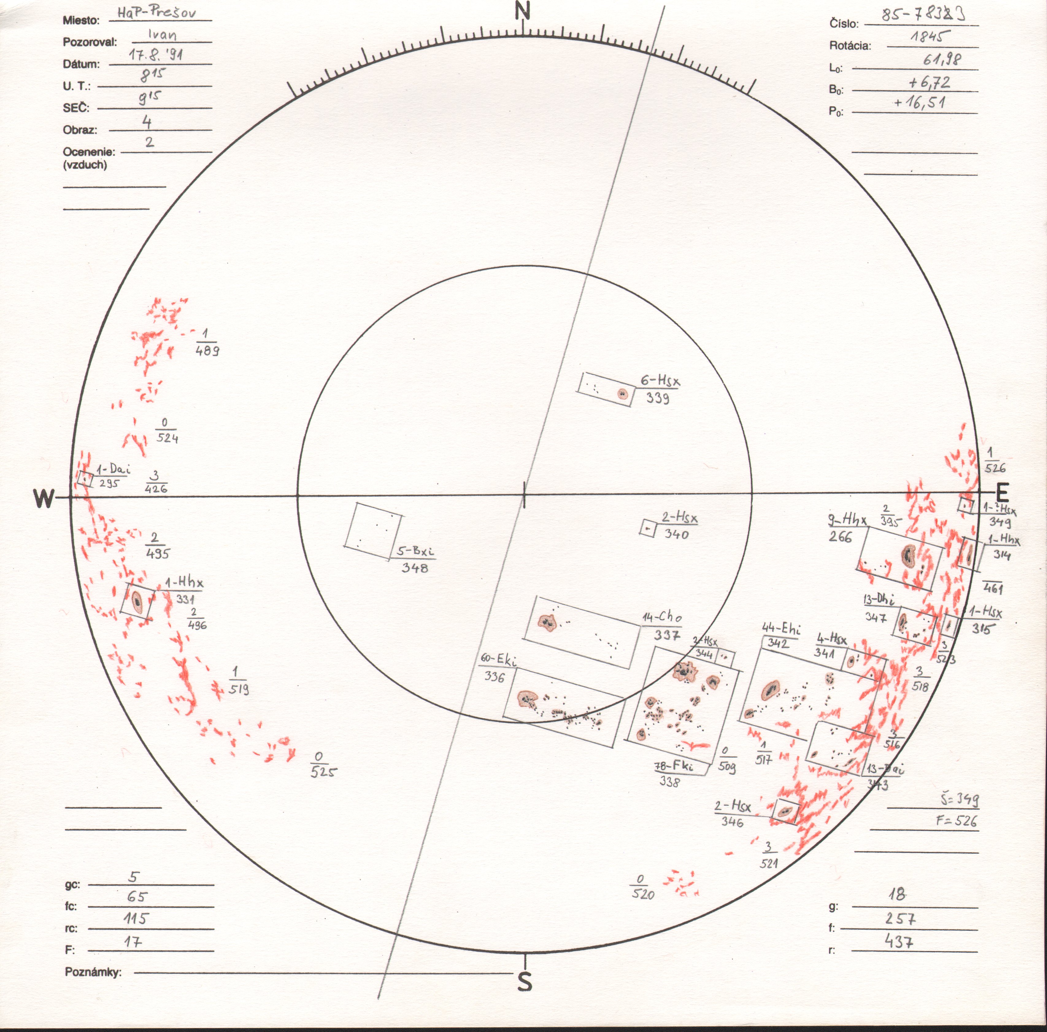 Obrázok zákresu Slnka na deň 17.08.1991