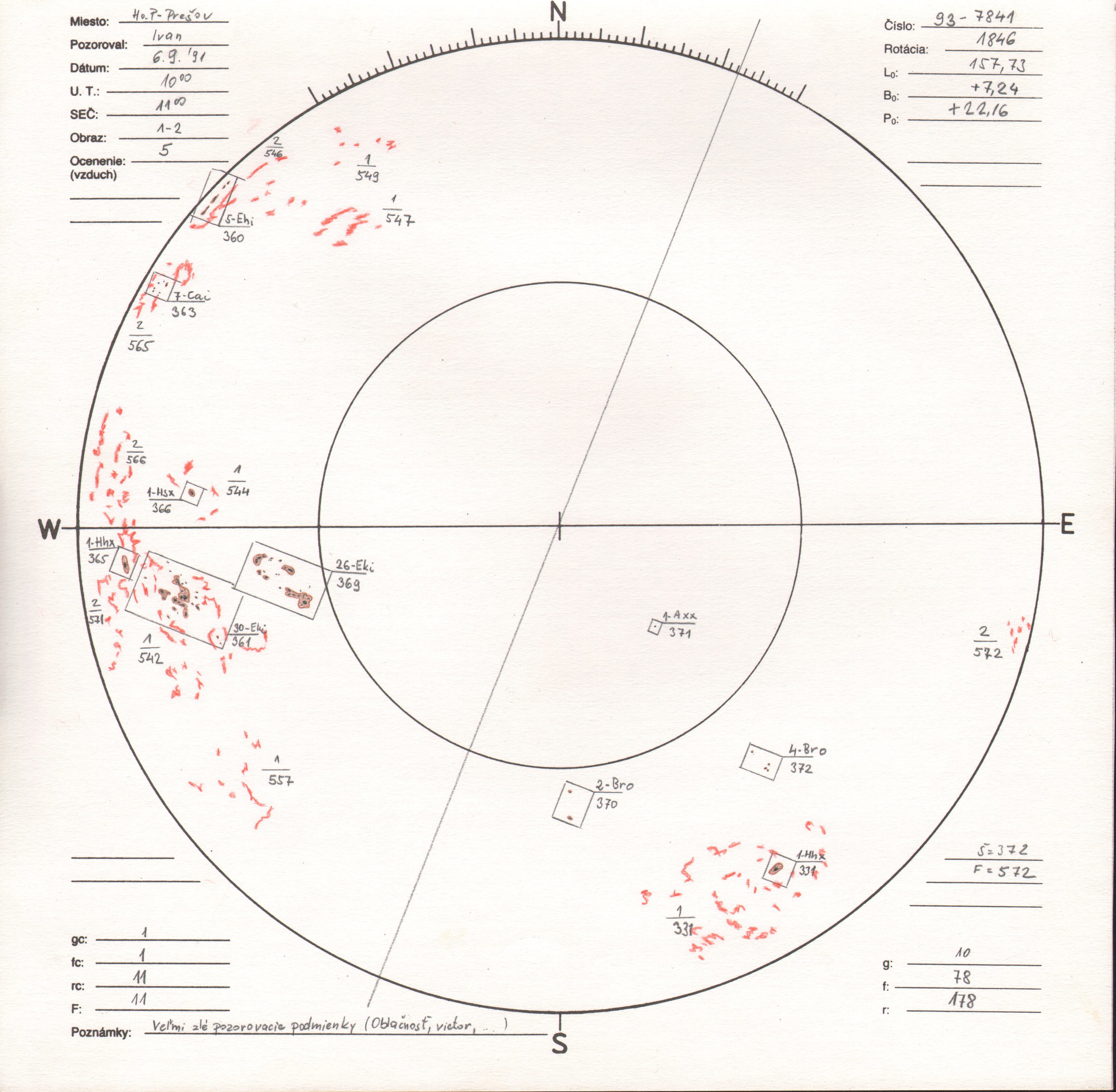 Obrázok zákresu Slnka na deň 06.09.1991