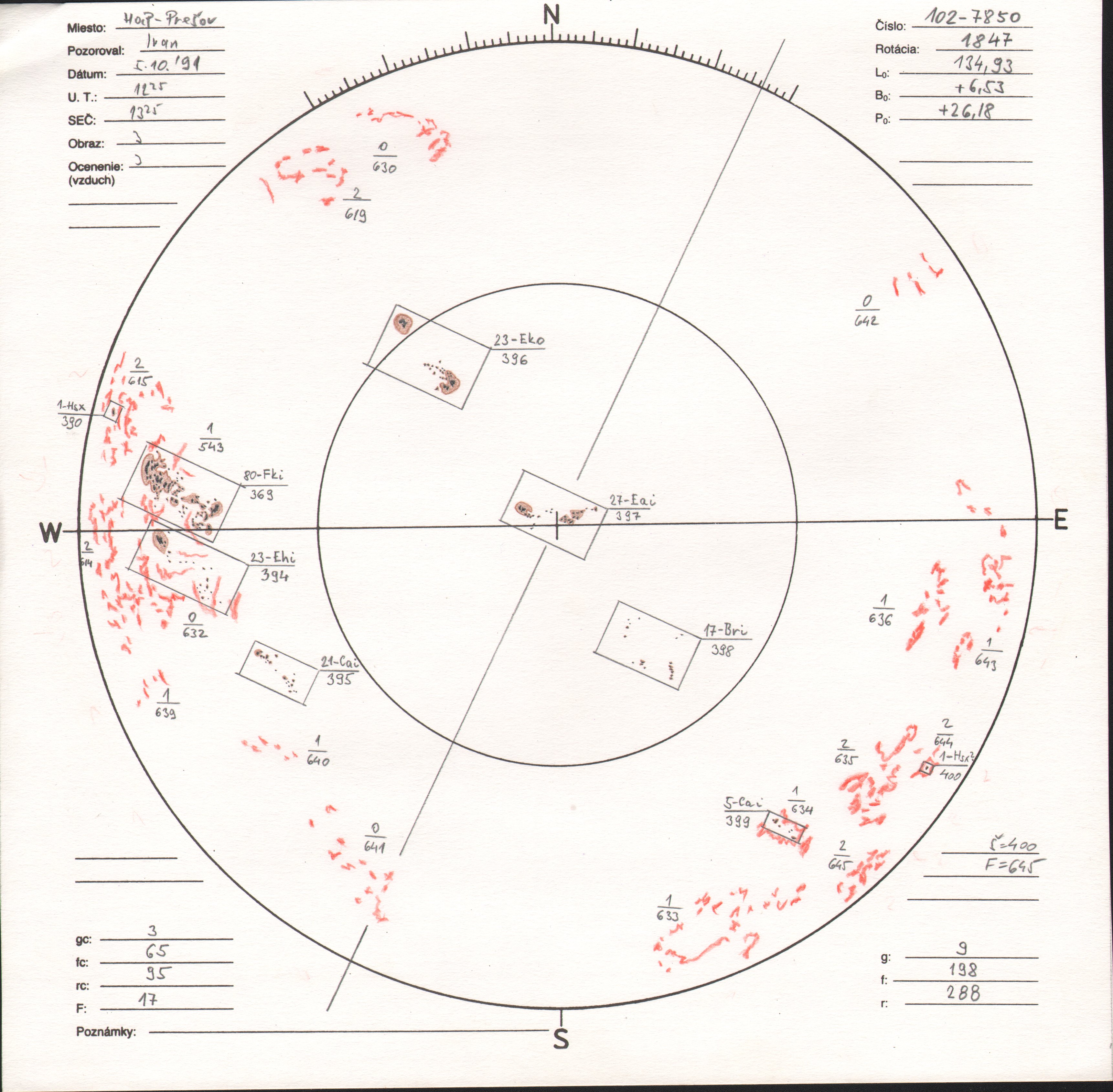 Obrázok zákresu Slnka na deň 05.10.1991