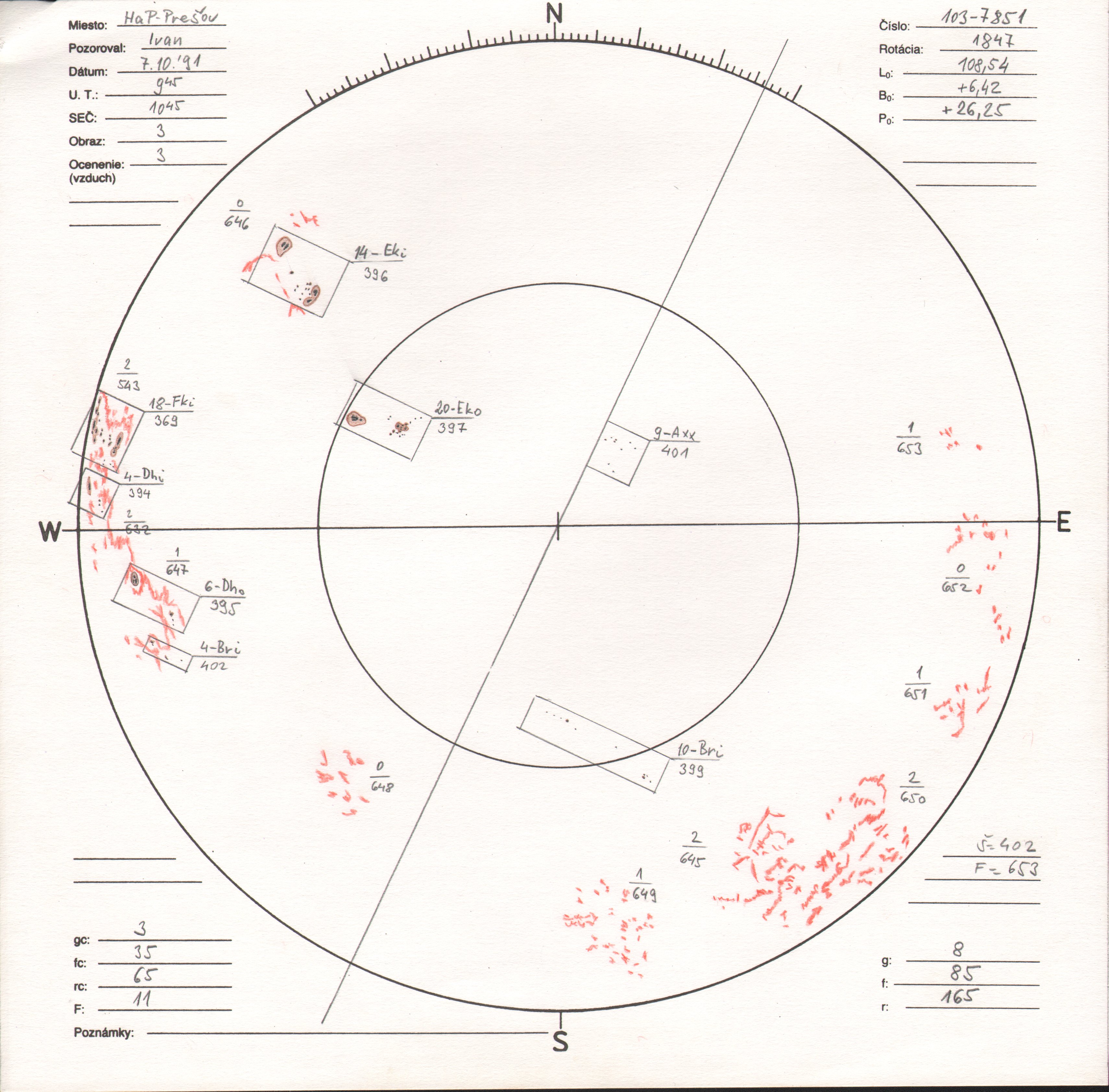 Obrázok zákresu Slnka na deň 07.10.1991