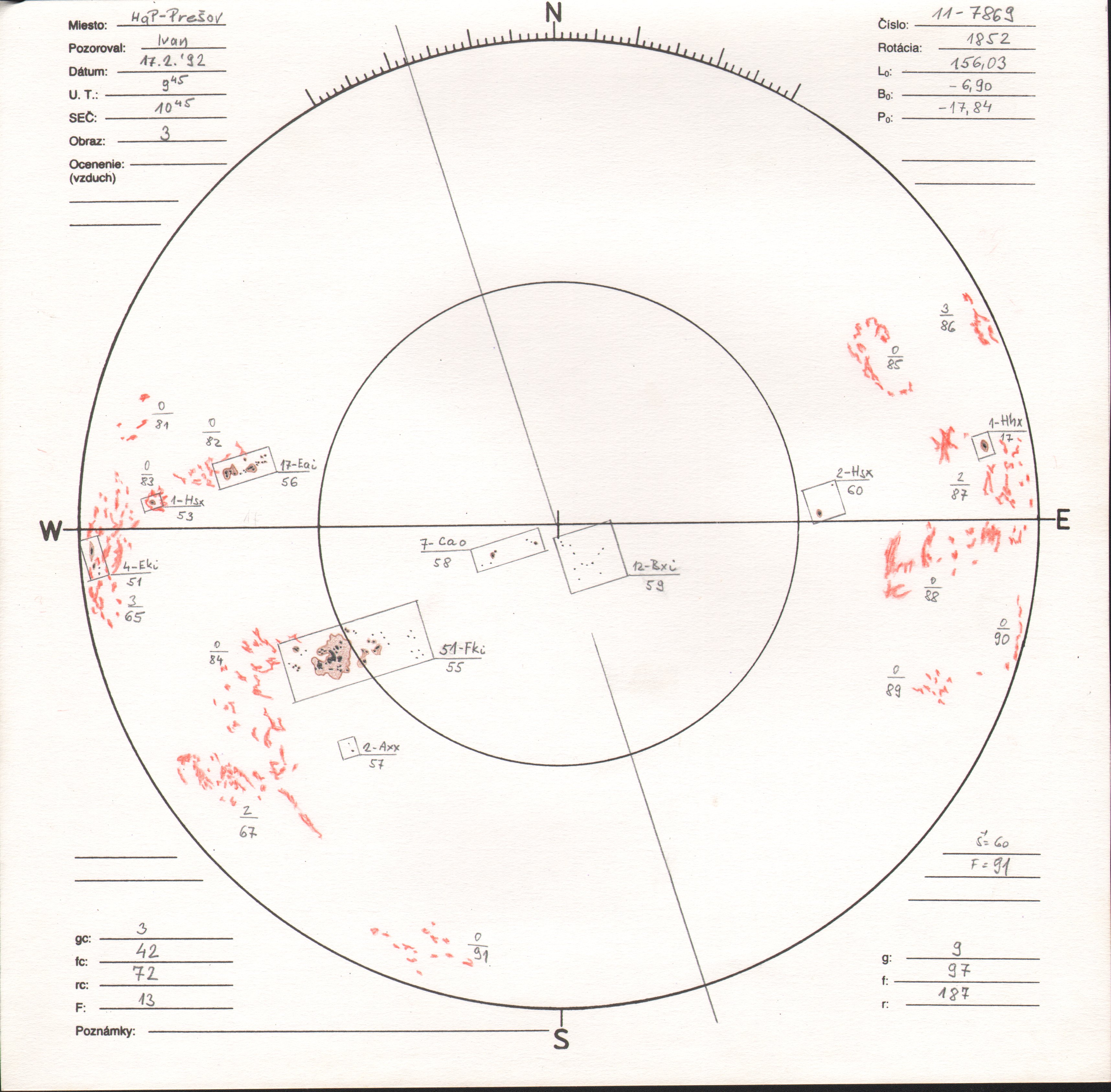 Obrázok zákresu Slnka na deň 17.02.1992