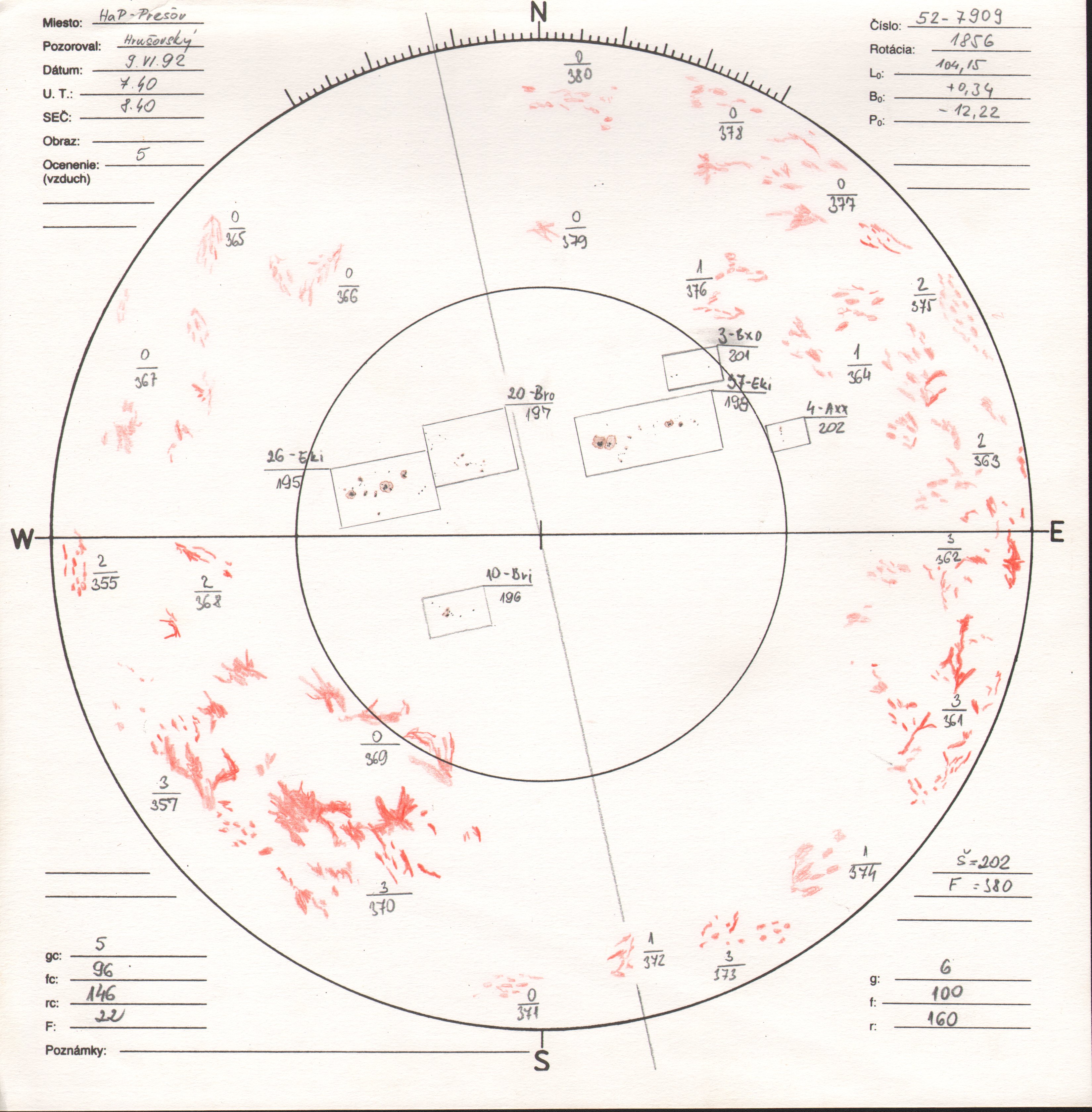 Obrázok zákresu Slnka na deň 09.06.1992