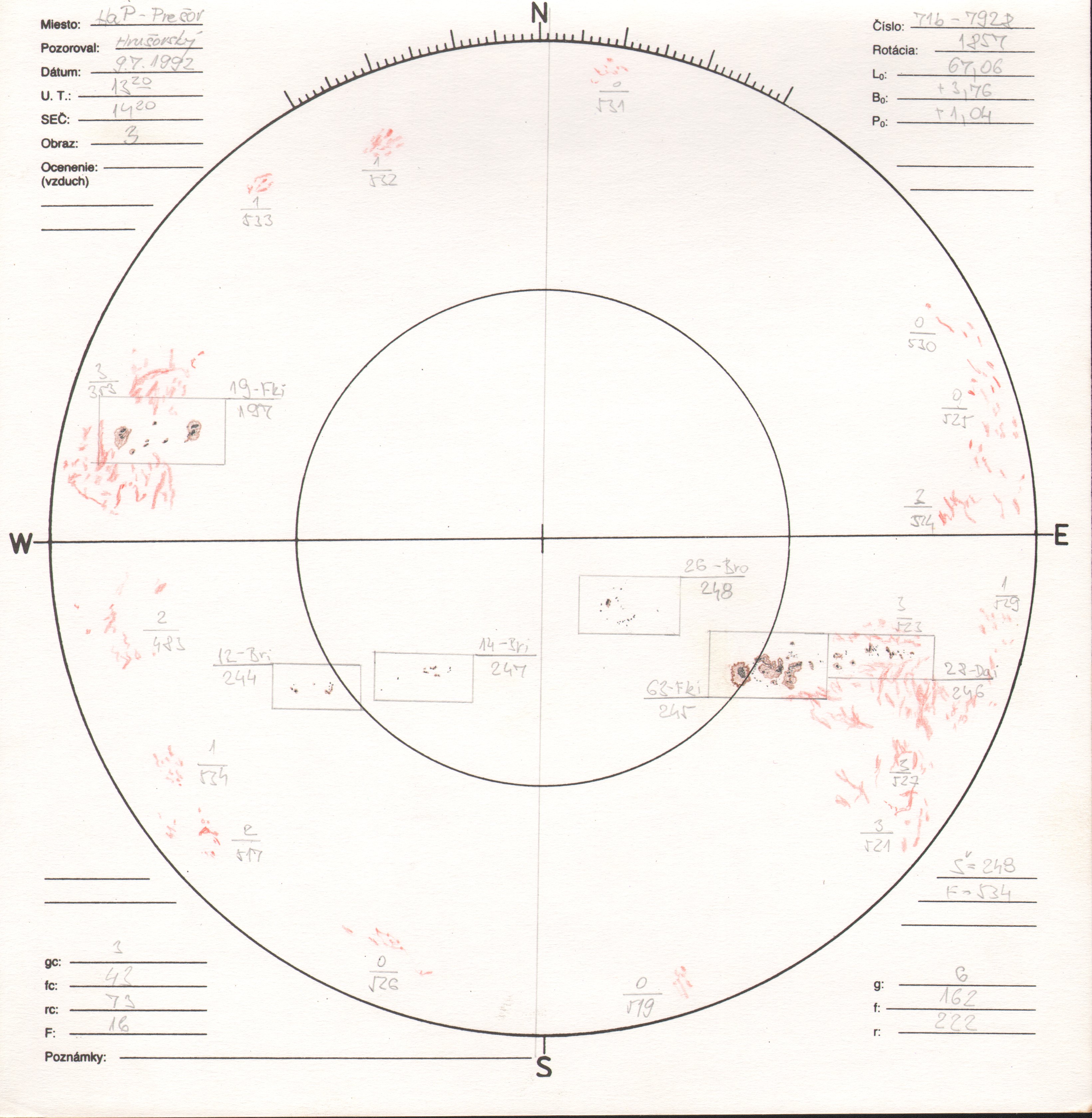 Obrázok zákresu Slnka na deň 09.07.1992