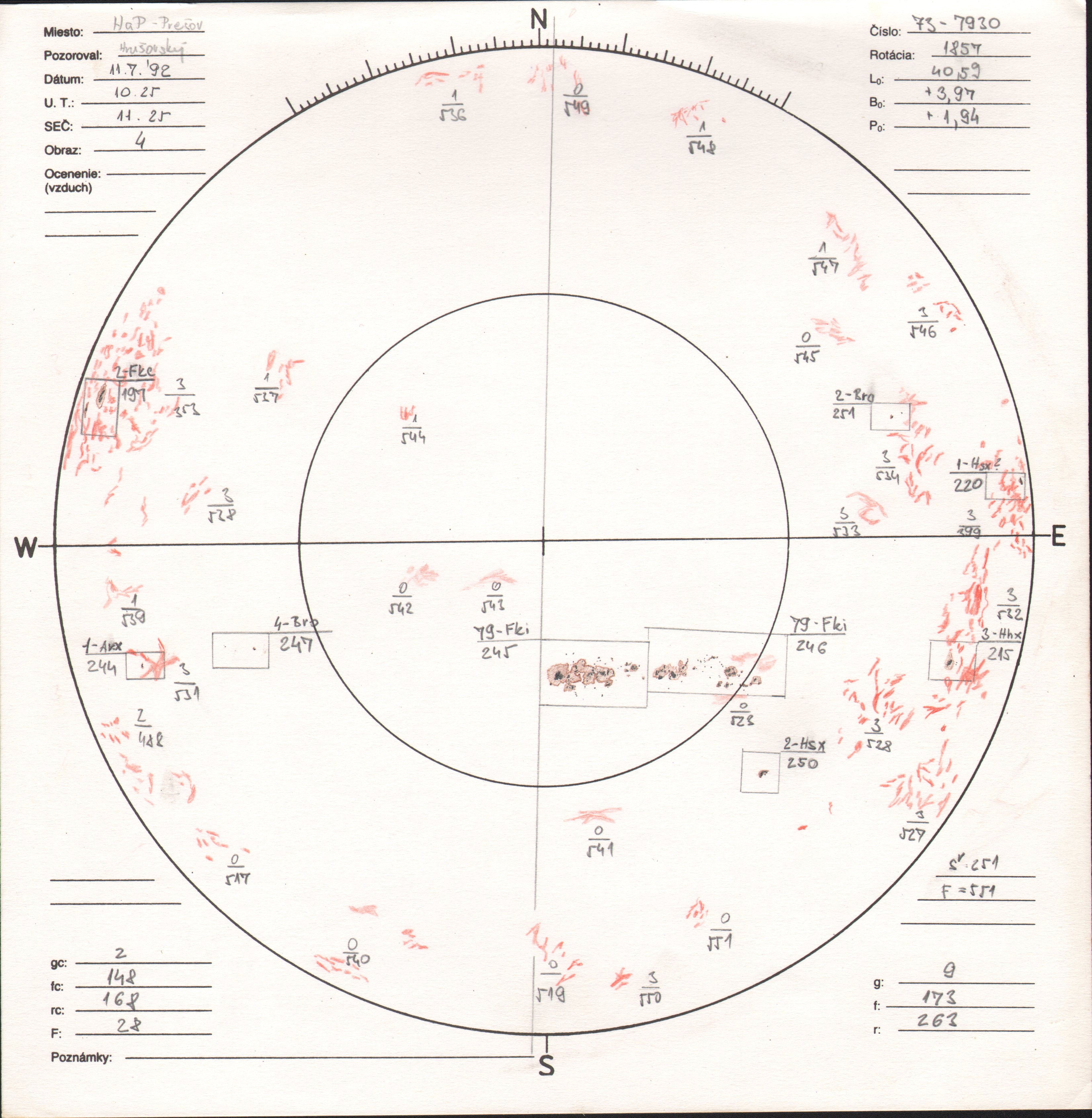 Obrázok zákresu Slnka na deň 11.07.1992