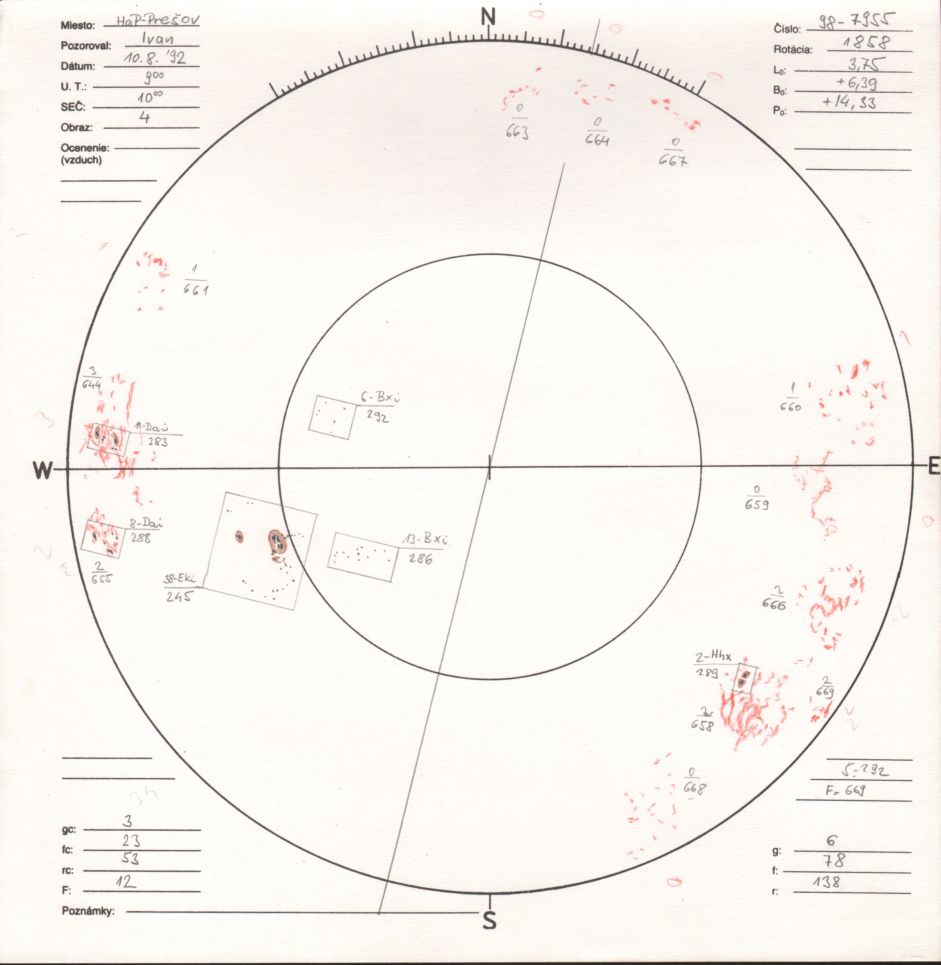 Obrázok zákresu Slnka na deň 10.08.1992