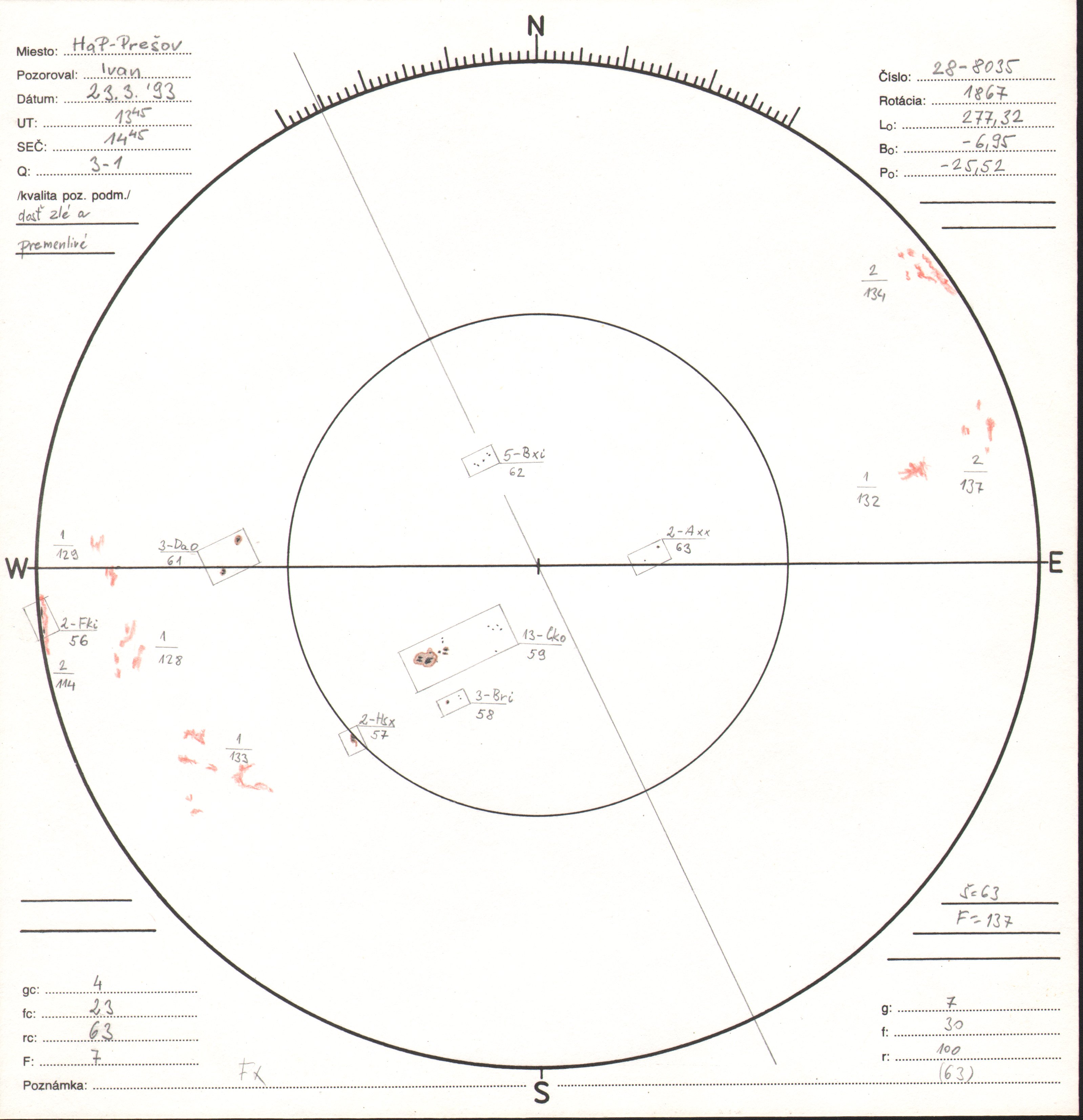 Obrázok zákresu Slnka na deň 23.03.1993