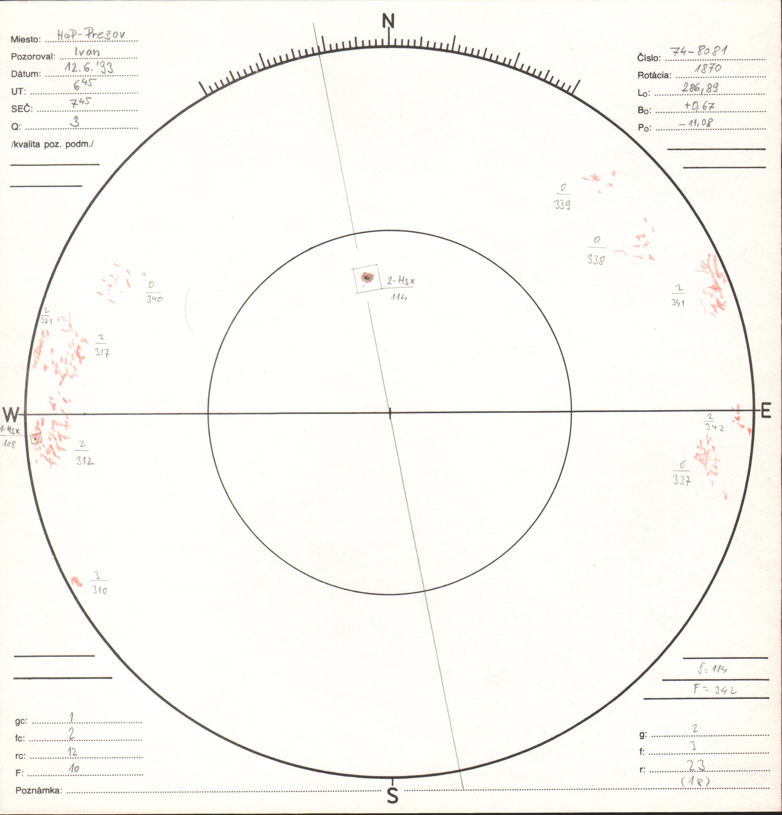 Obrázok zákresu Slnka na deň 12.06.1993