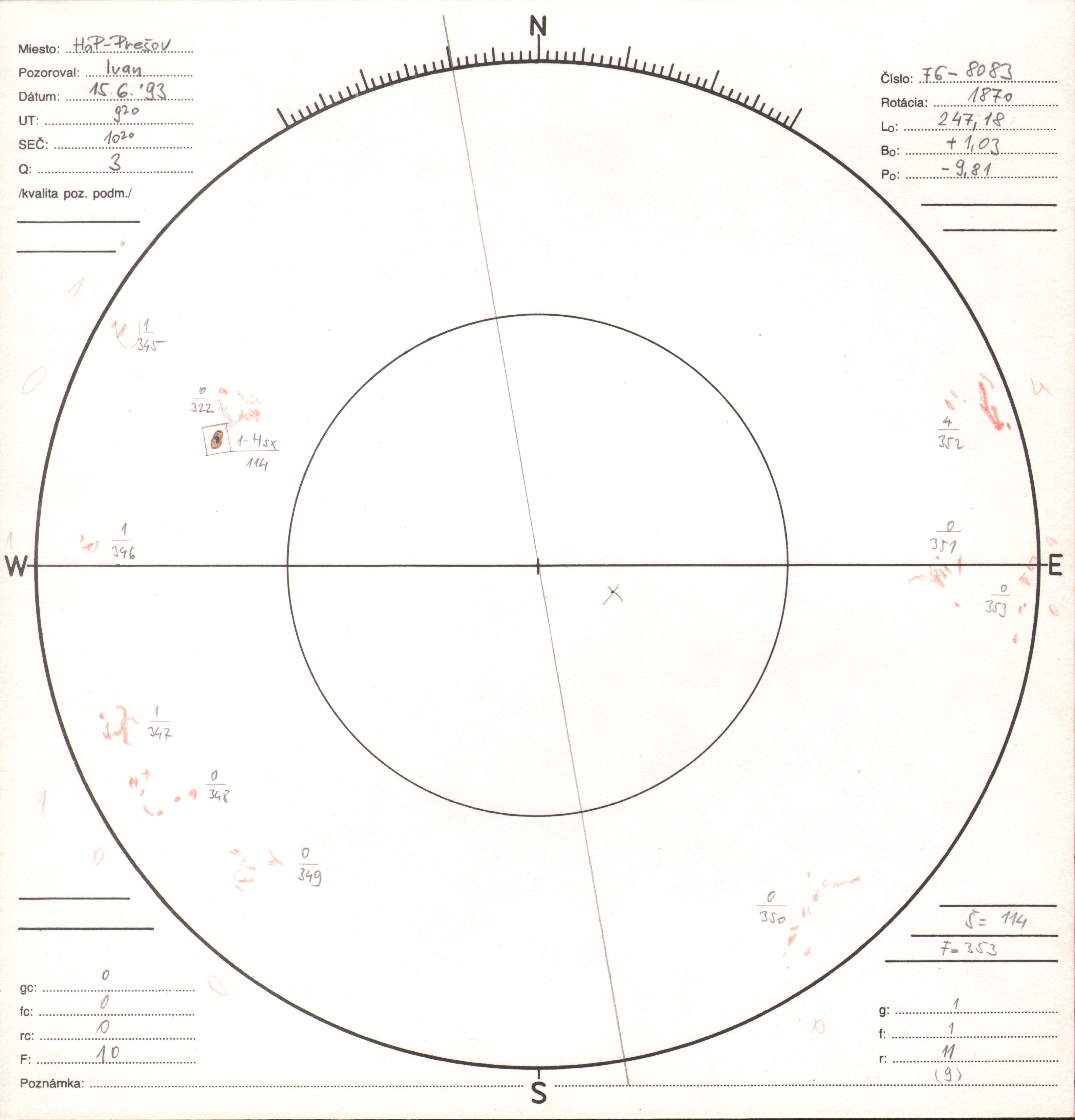Obrázok zákresu Slnka na deň 15.06.1993