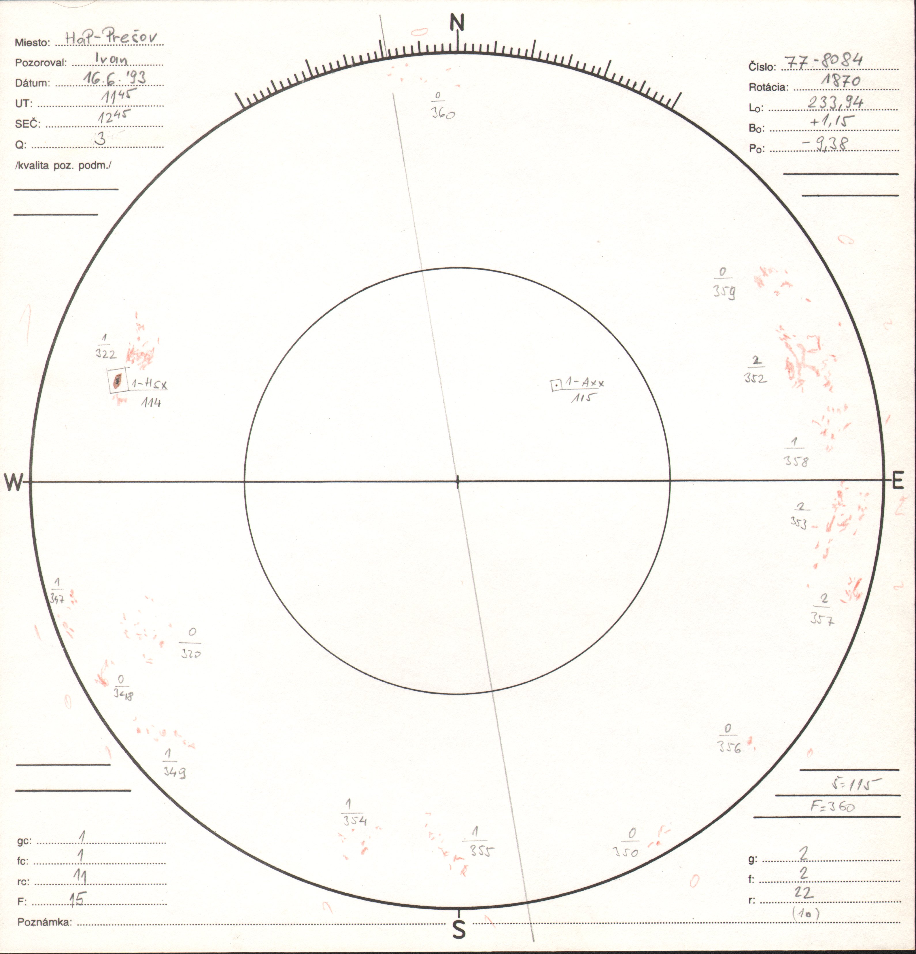Obrázok zákresu Slnka na deň 16.06.1993