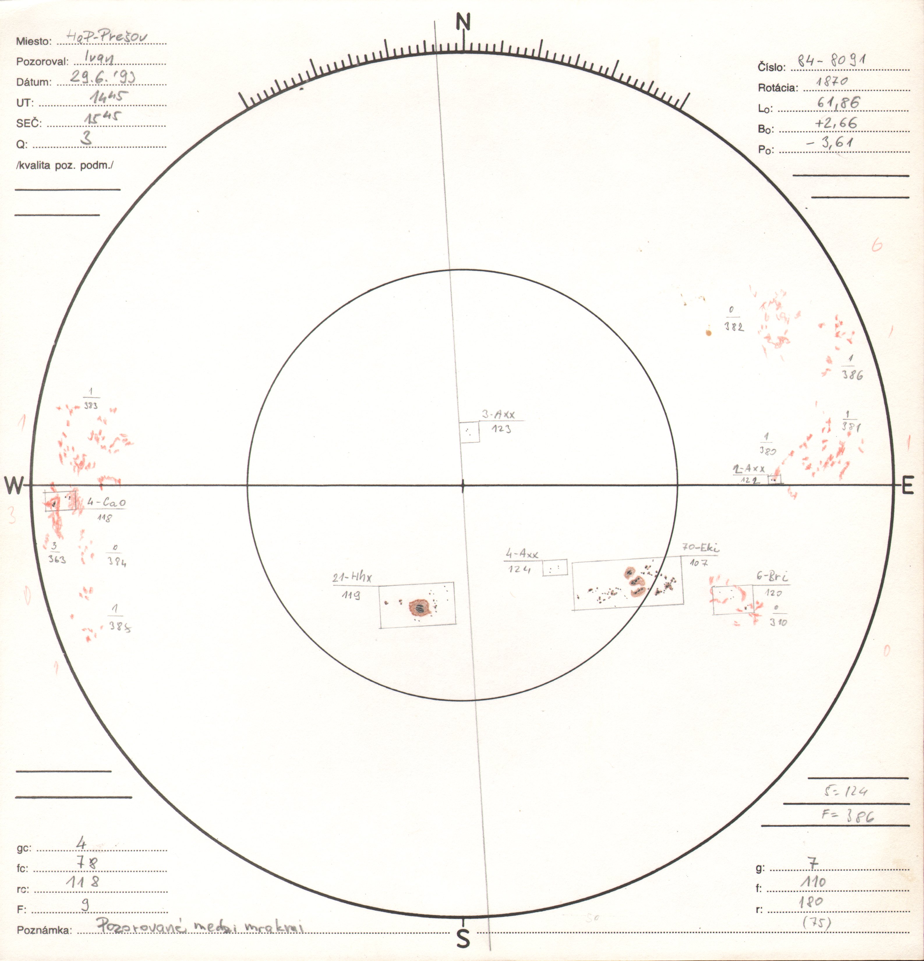 Obrázok zákresu Slnka na deň 29.06.1993