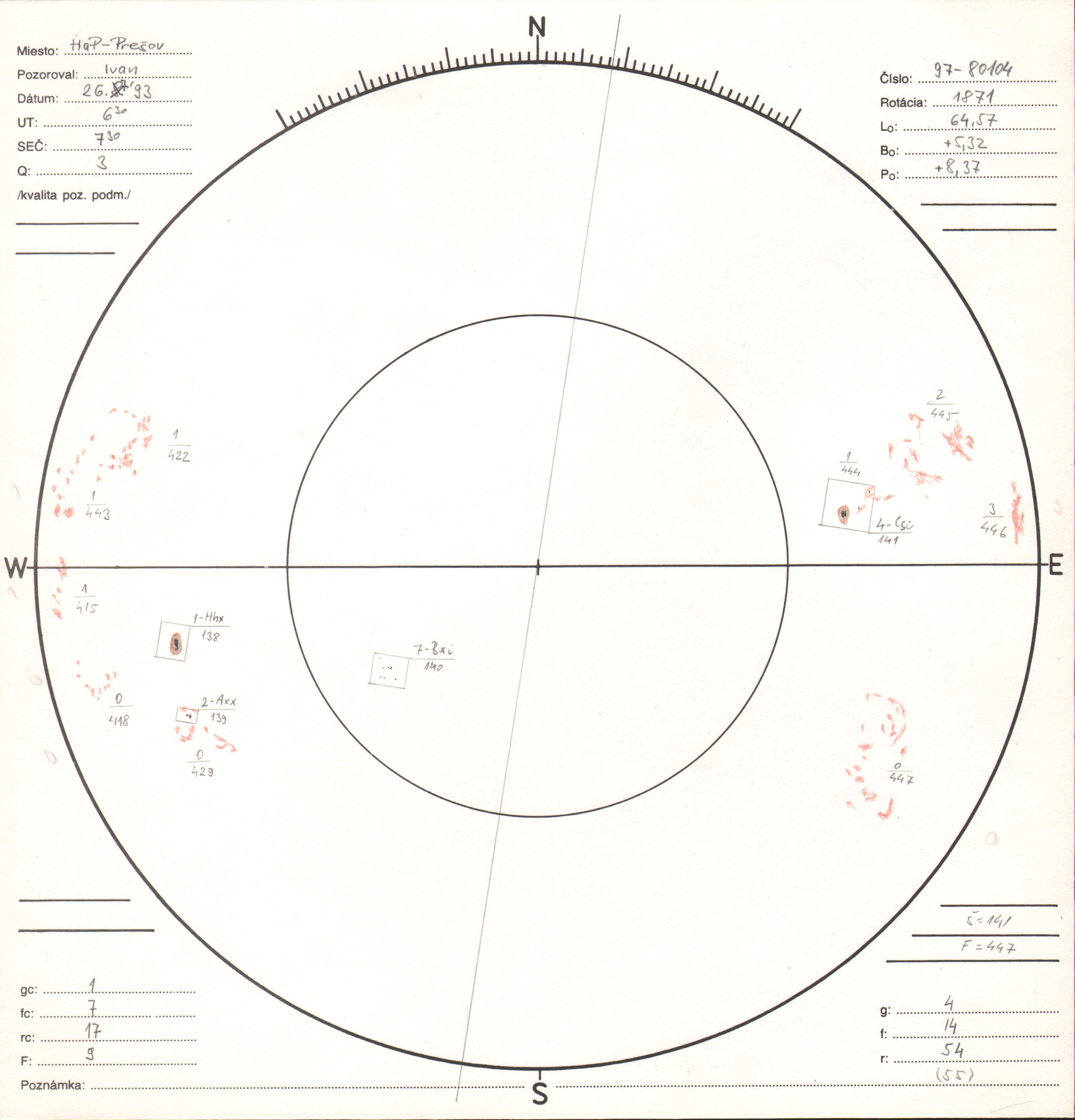 Obrázok zákresu Slnka na deň 26.07.1993