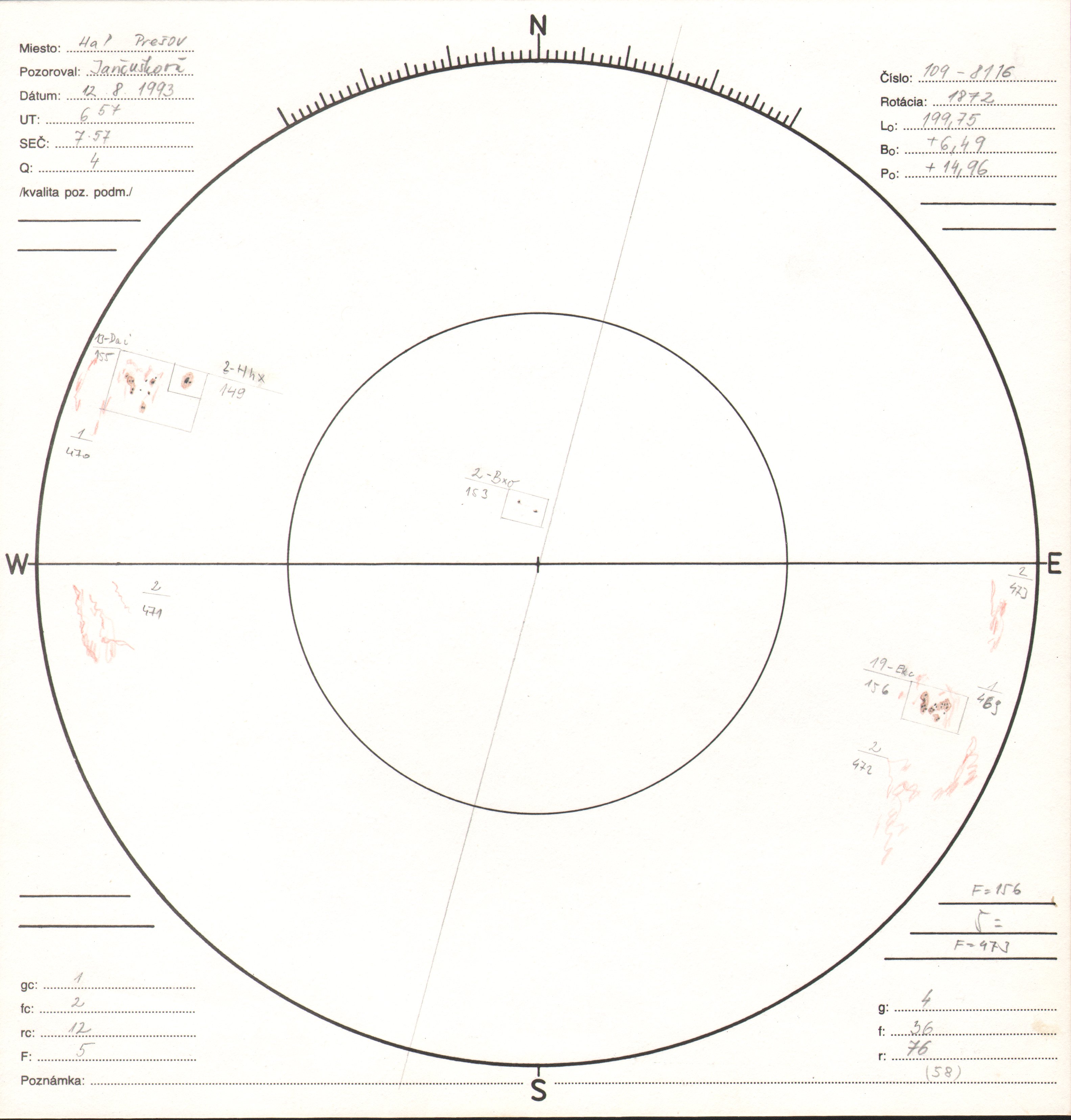Obrázok zákresu Slnka na deň 12.08.1993