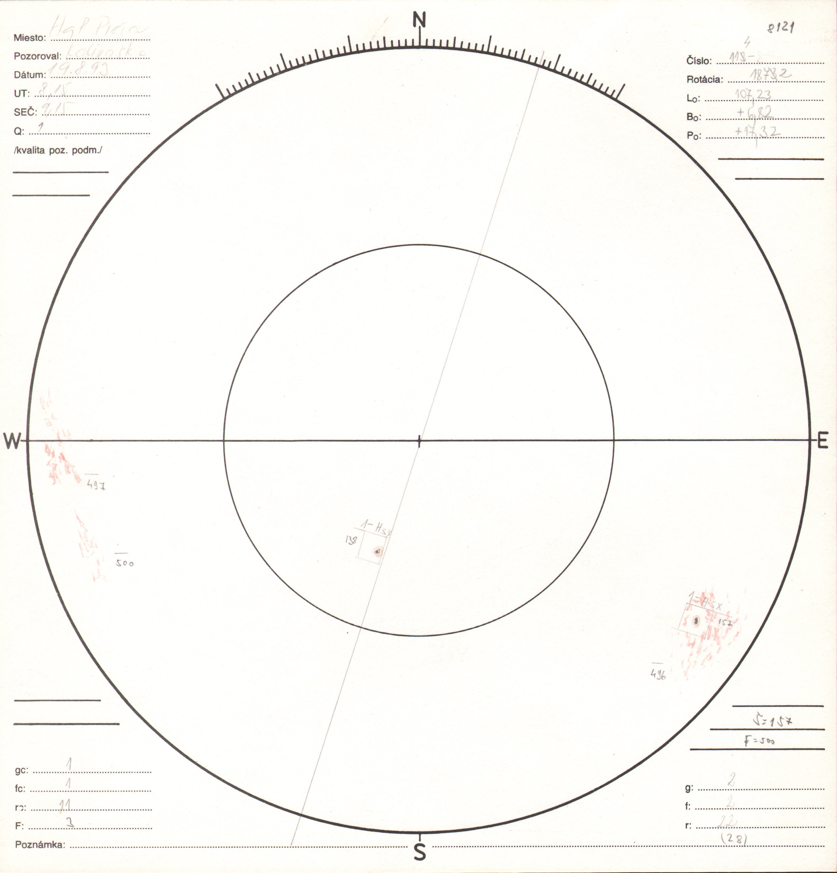 Obrázok zákresu Slnka na deň 19.08.1993