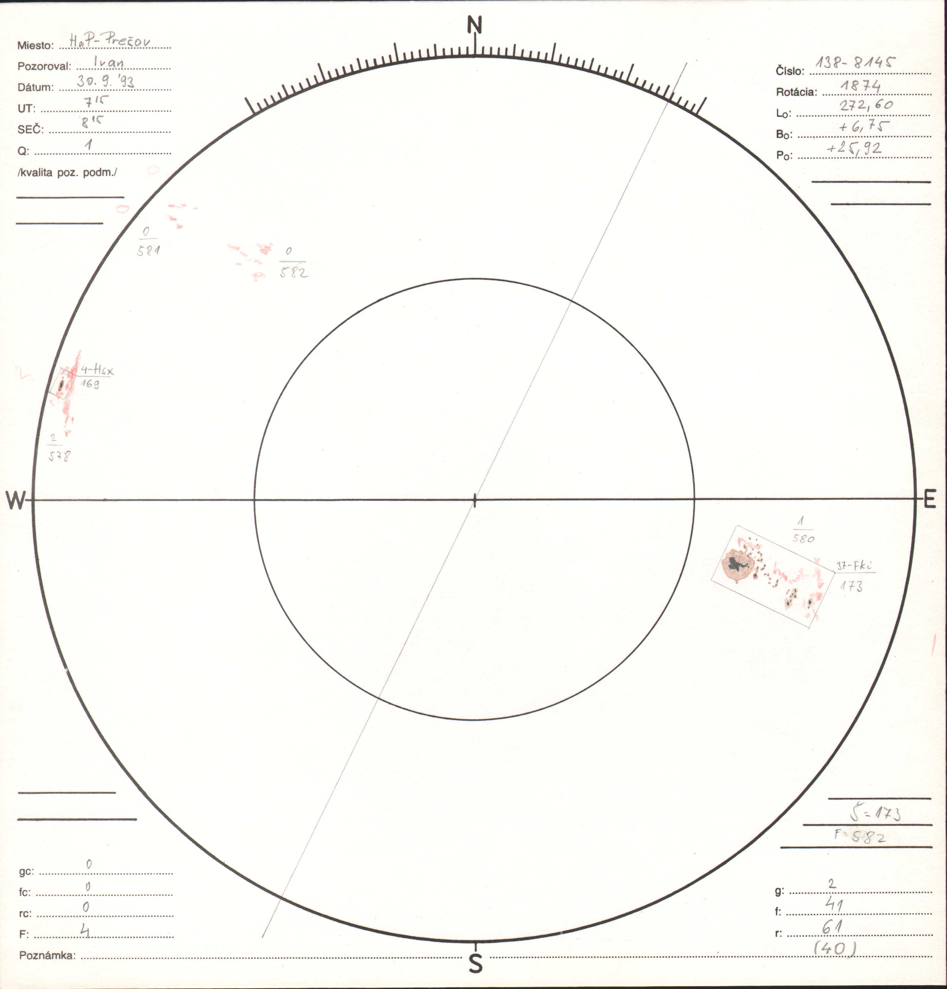 Obrázok zákresu Slnka na deň 30.09.1993