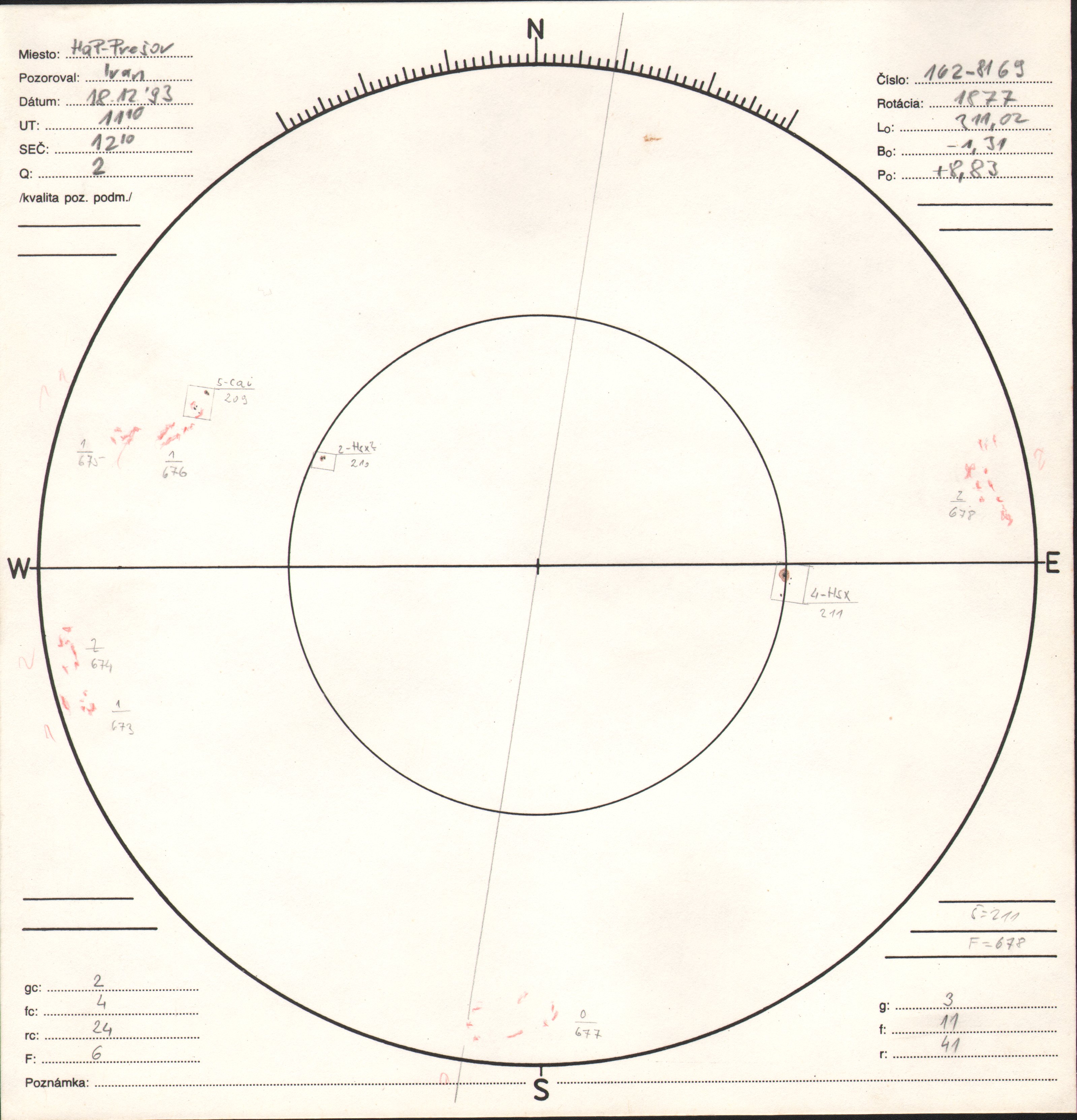 Obrázok zákresu Slnka na deň 18.12.1993