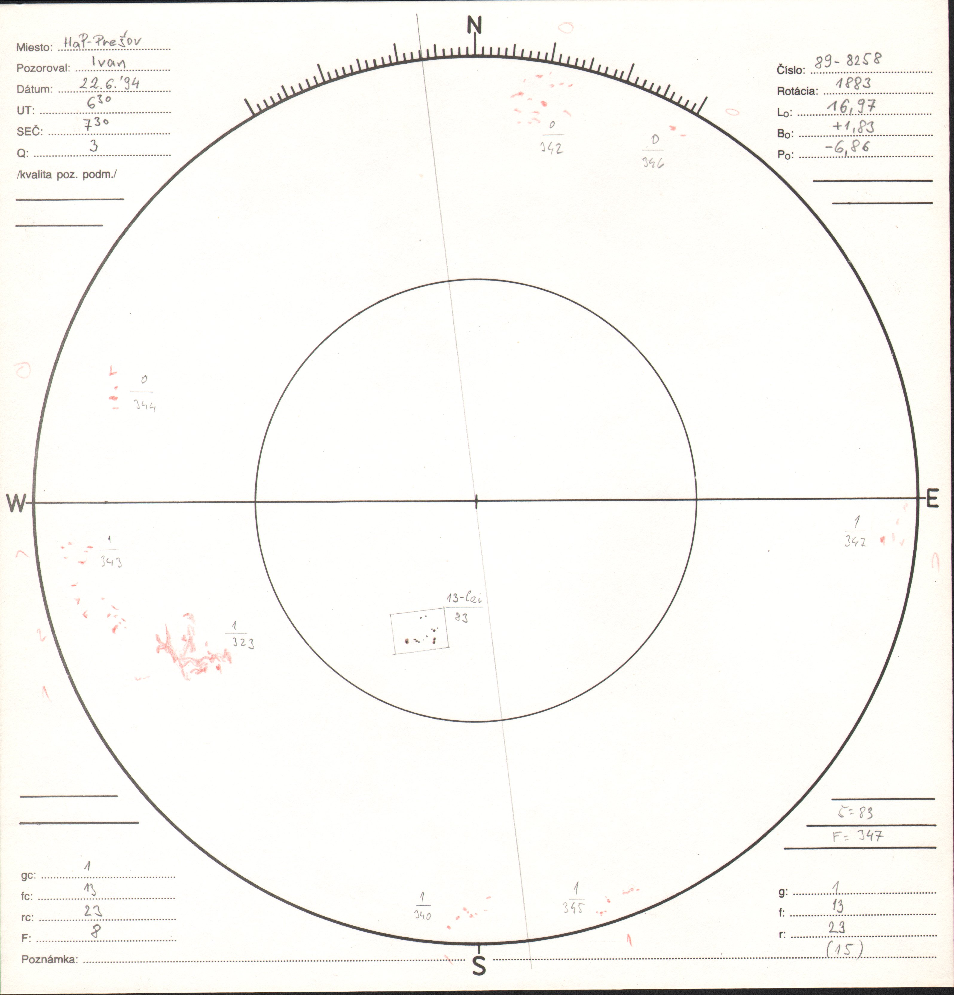 Obrázok zákresu Slnka na deň 22.06.1994