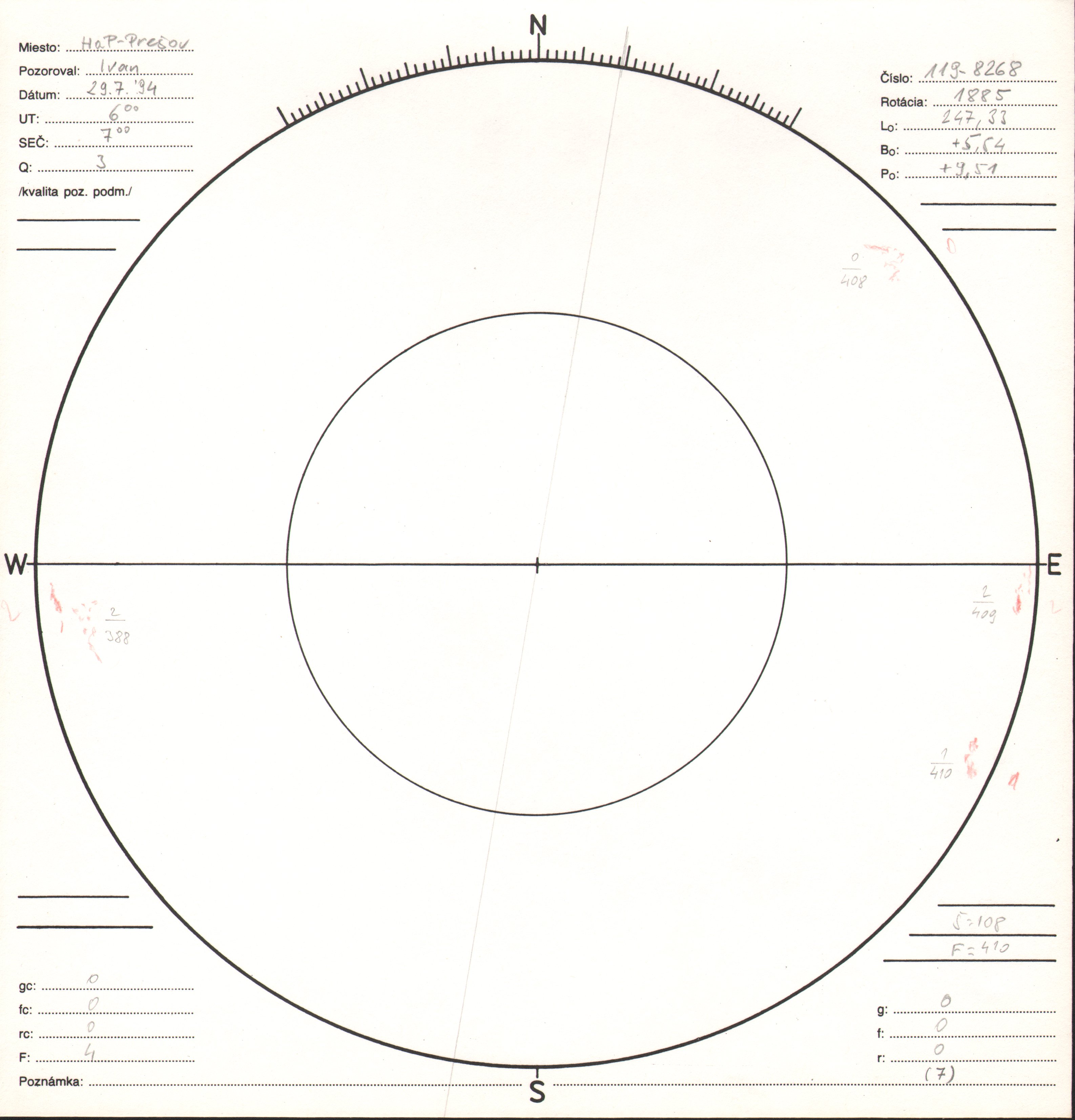 Obrázok zákresu Slnka na deň 29.07.1994
