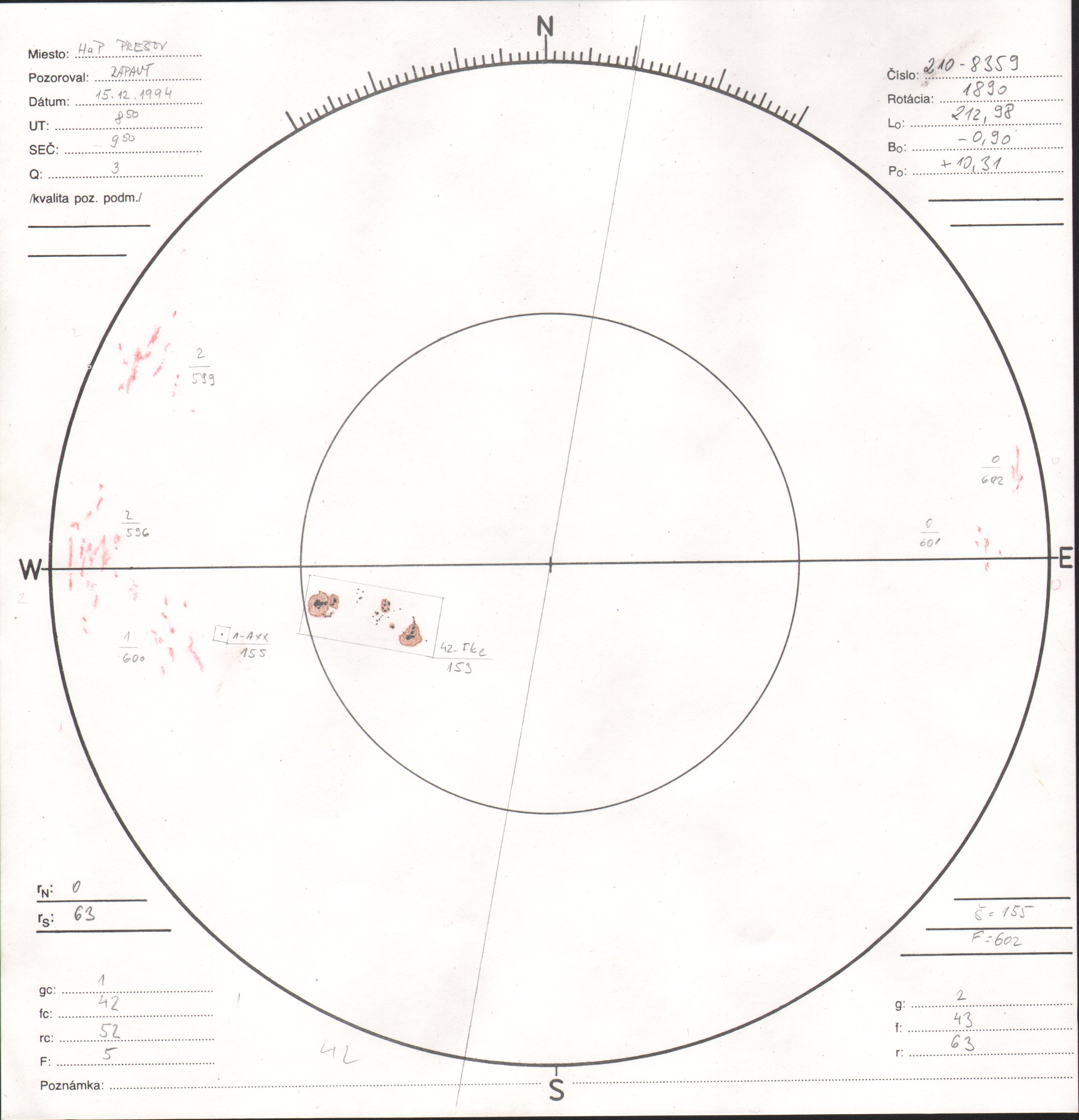 Obrázok zákresu Slnka na deň 15.12.1994