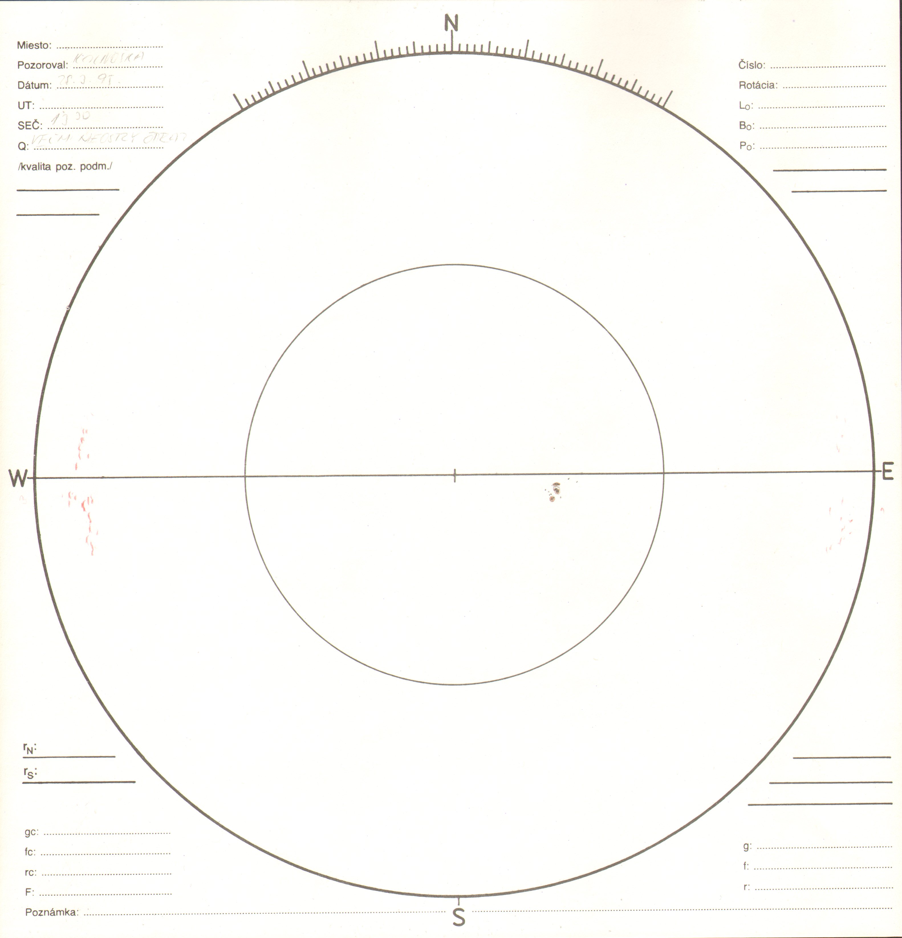 Obrázok zákresu Slnka na deň 28.03.1995