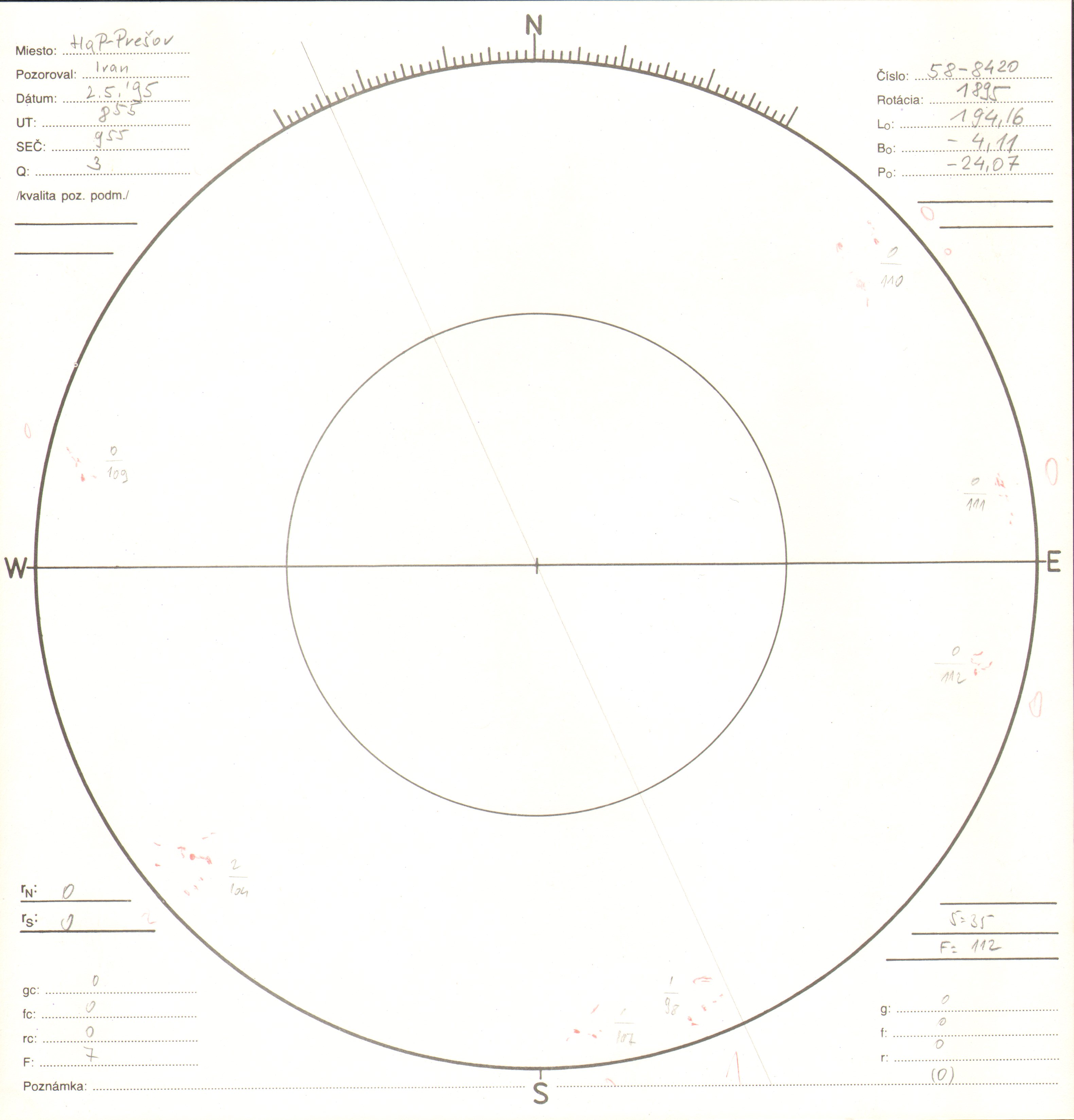 Obrázok zákresu Slnka na deň 02.05.1995
