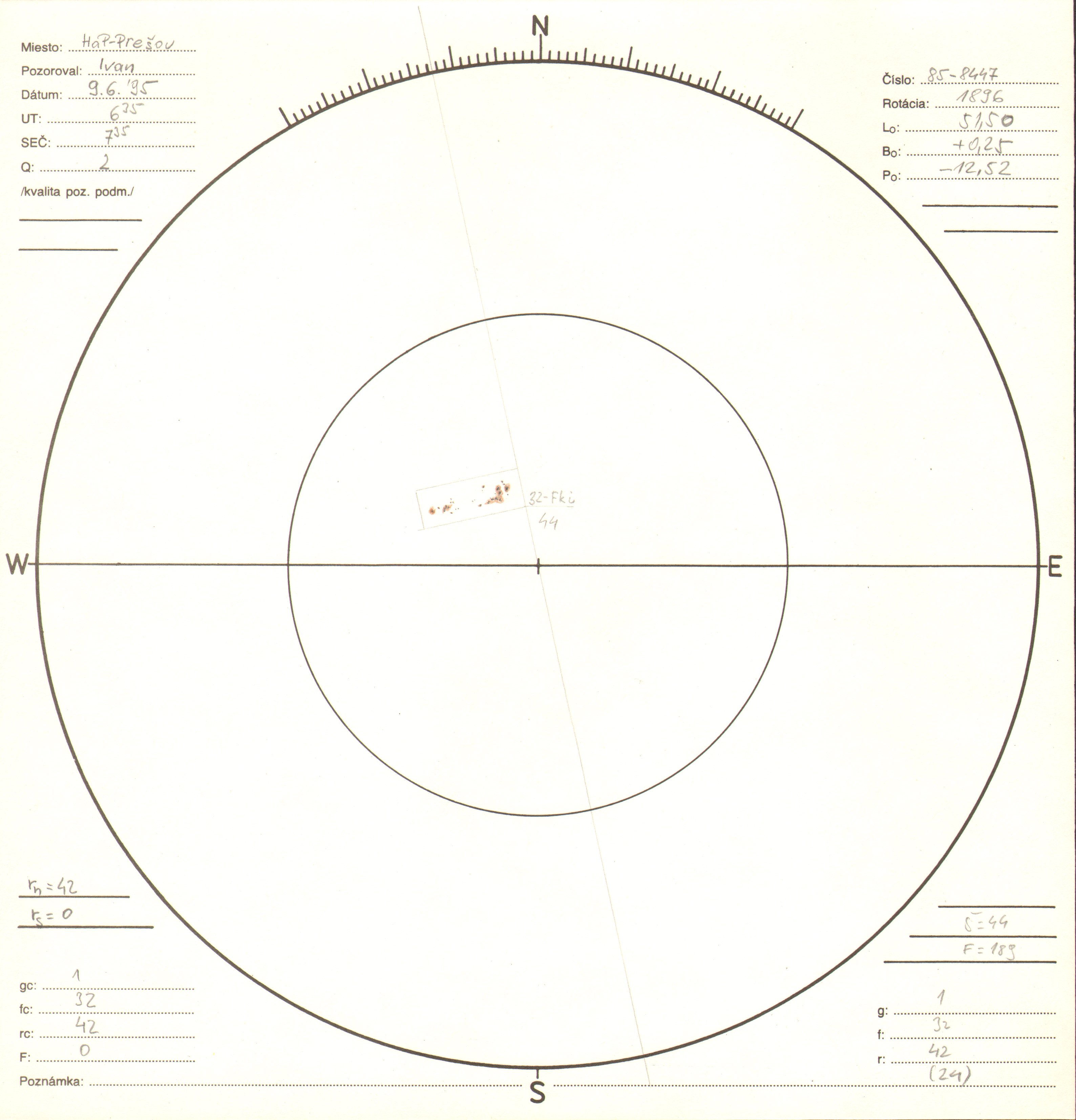 Obrázok zákresu Slnka na deň 09.06.1995