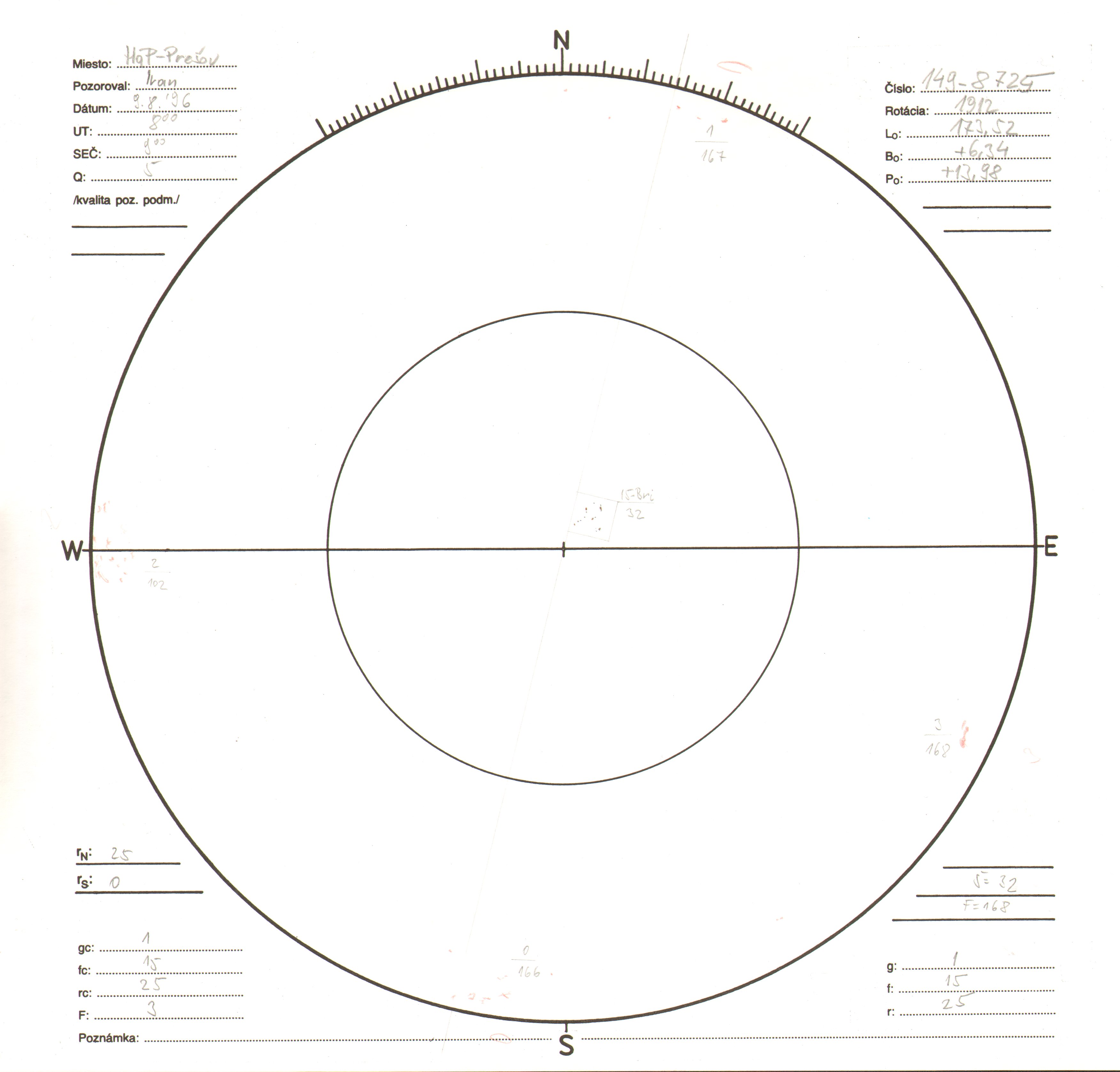 Obrázok zákresu Slnka na deň 09.08.1996