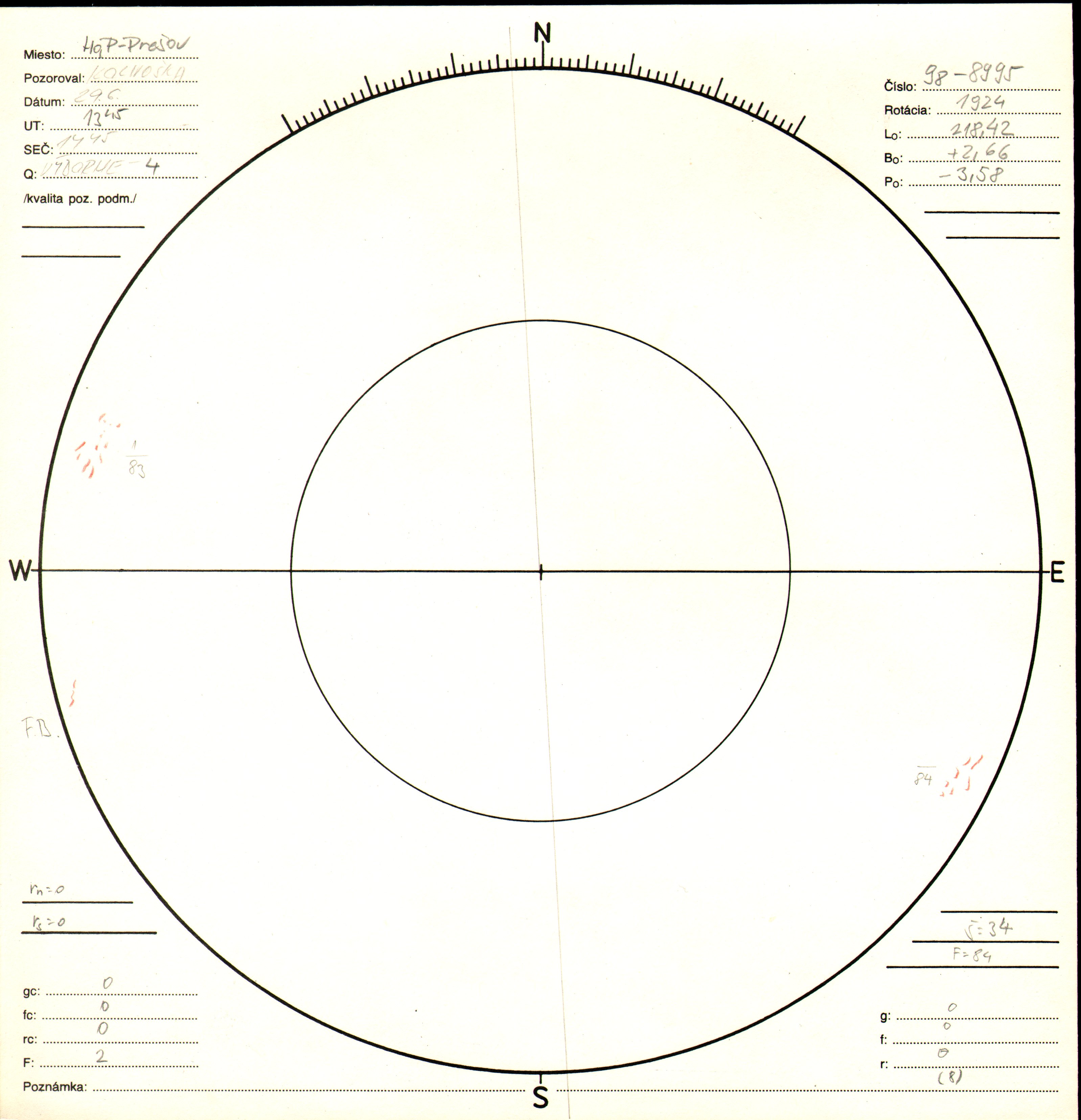 Obrázok zákresu Slnka na deň 29.06.1997
