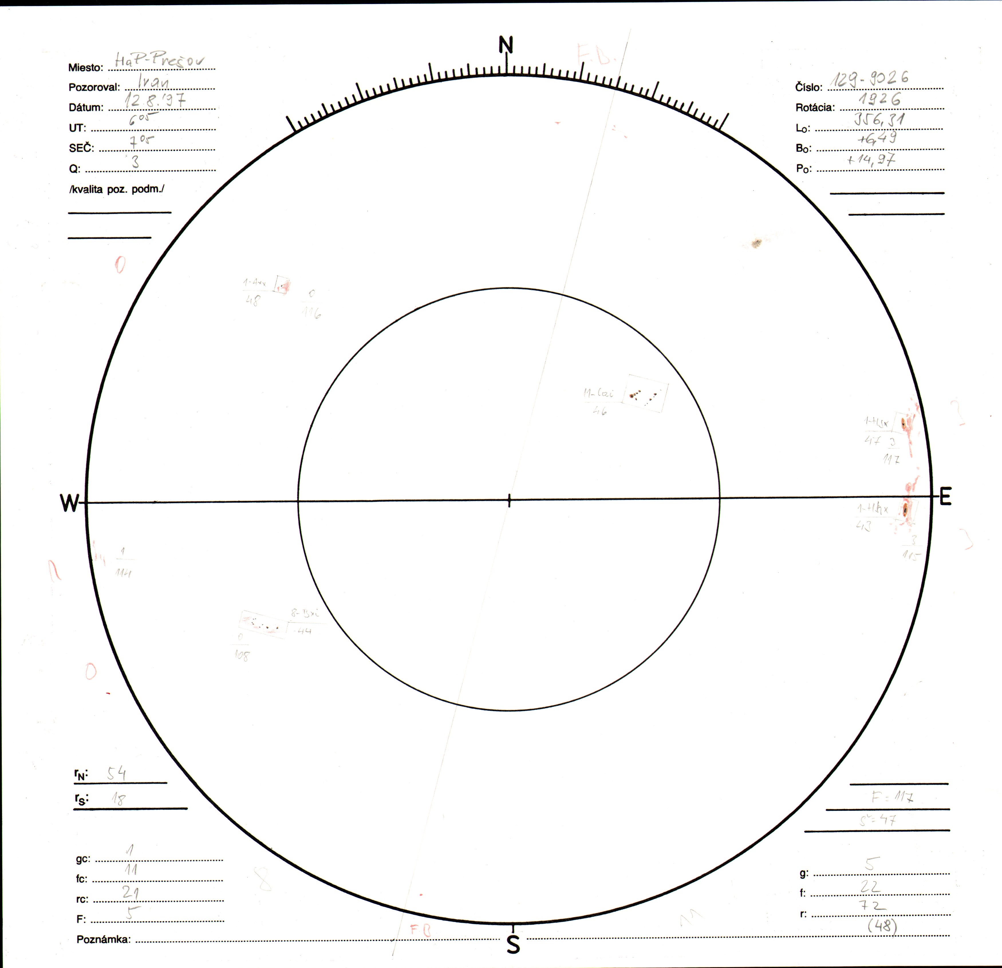 Obrázok zákresu Slnka na deň 12.08.1997