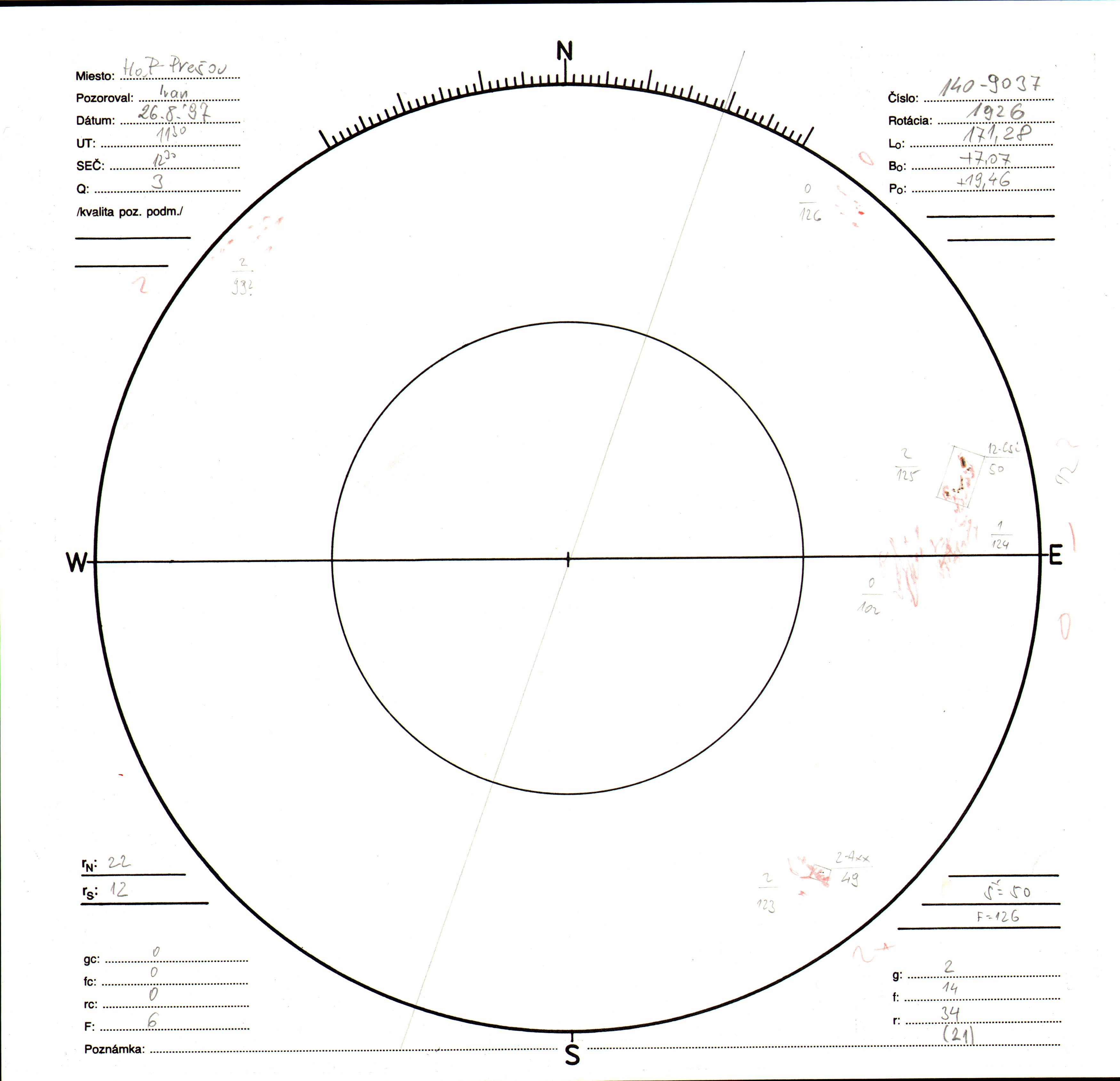 Obrázok zákresu Slnka na deň 26.08.1997