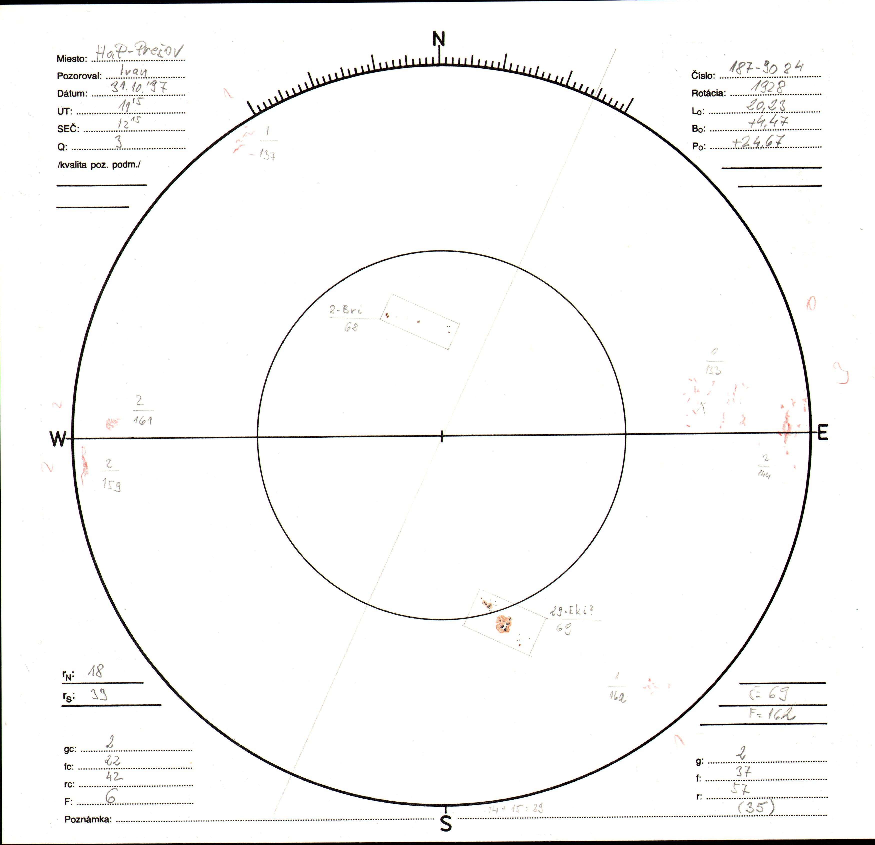 Obrázok zákresu Slnka na deň 31.10.1997