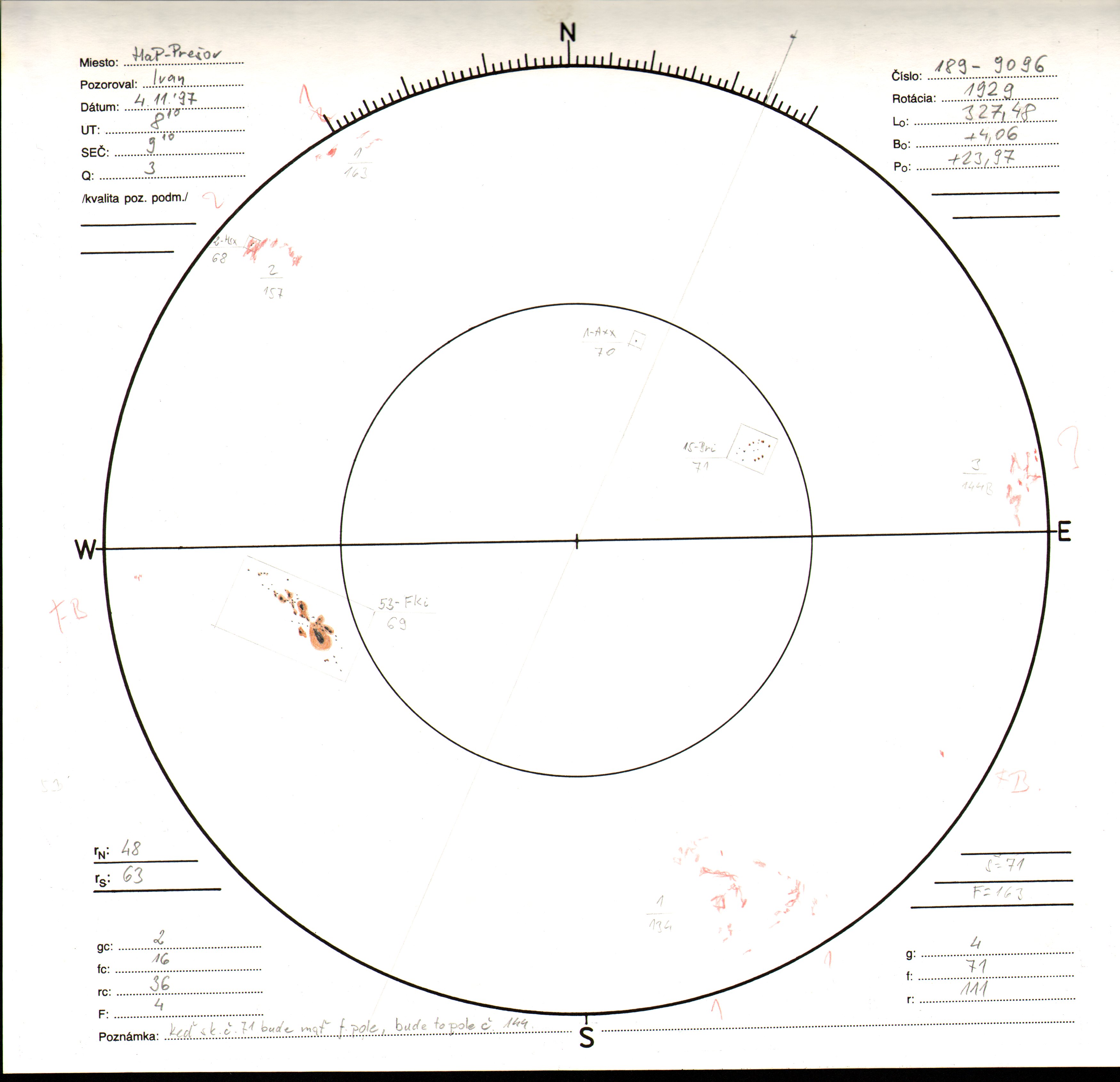 Obrázok zákresu Slnka na deň 04.11.1997