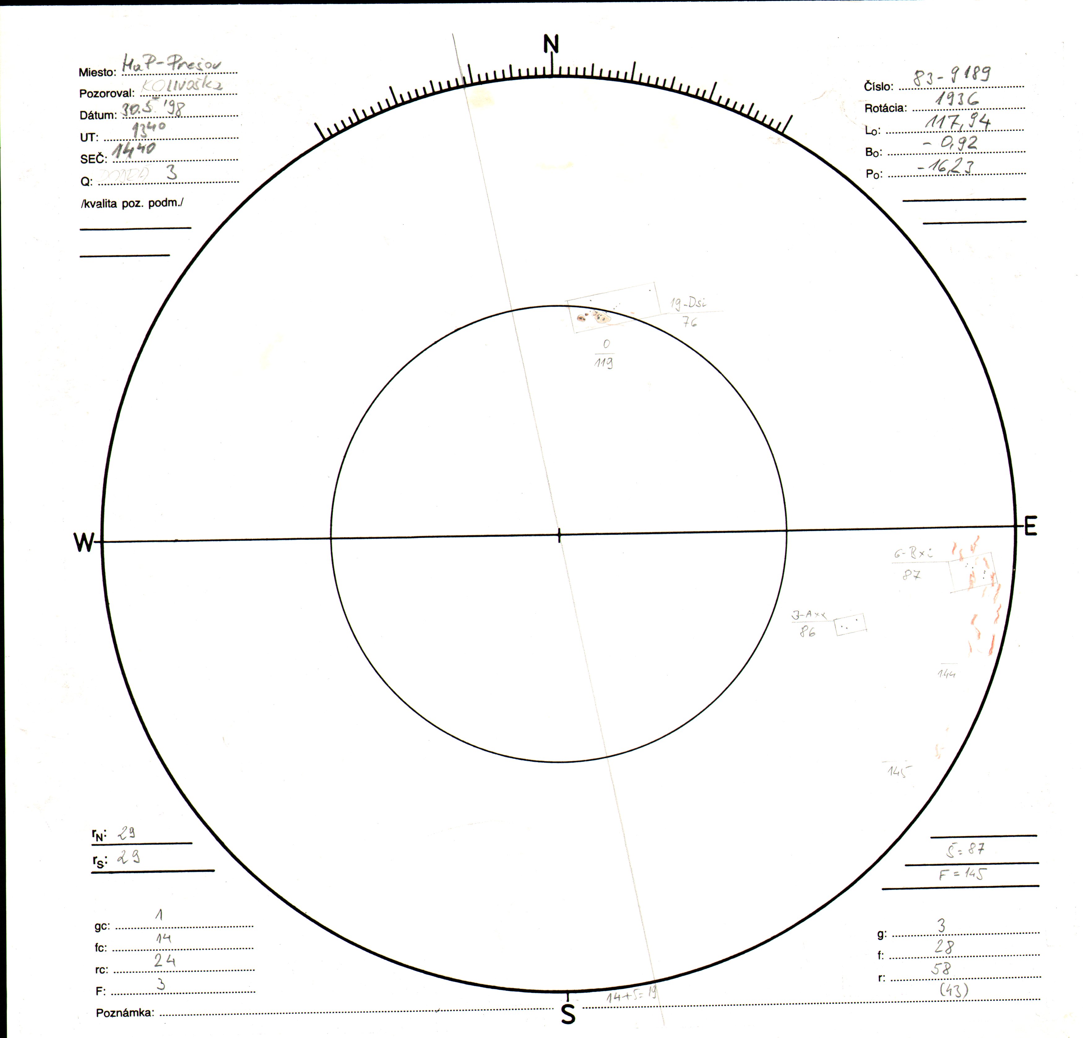 Obrázok zákresu Slnka na deň 30.05.1998