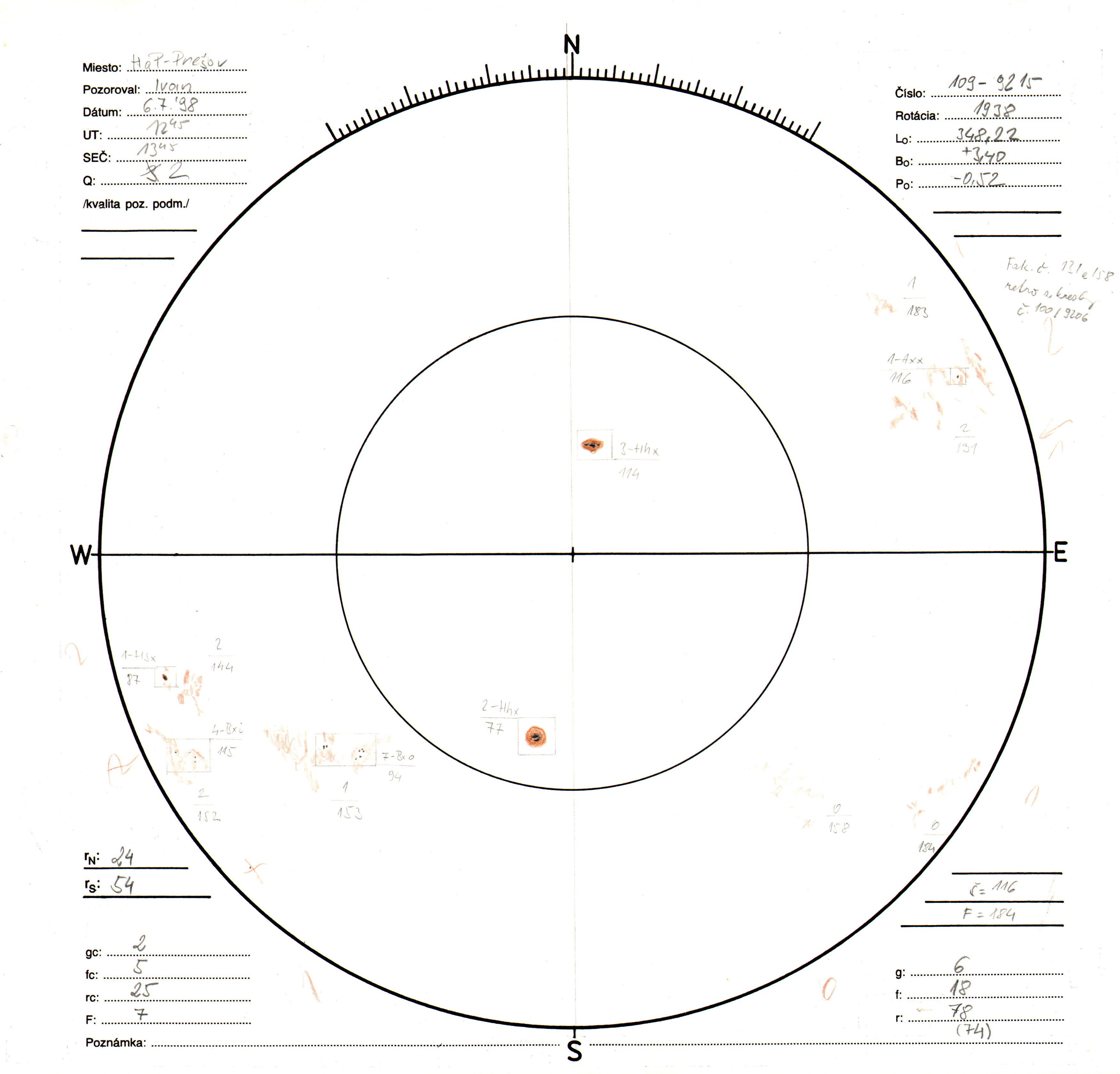 Obrázok zákresu Slnka na deň 06.07.1998