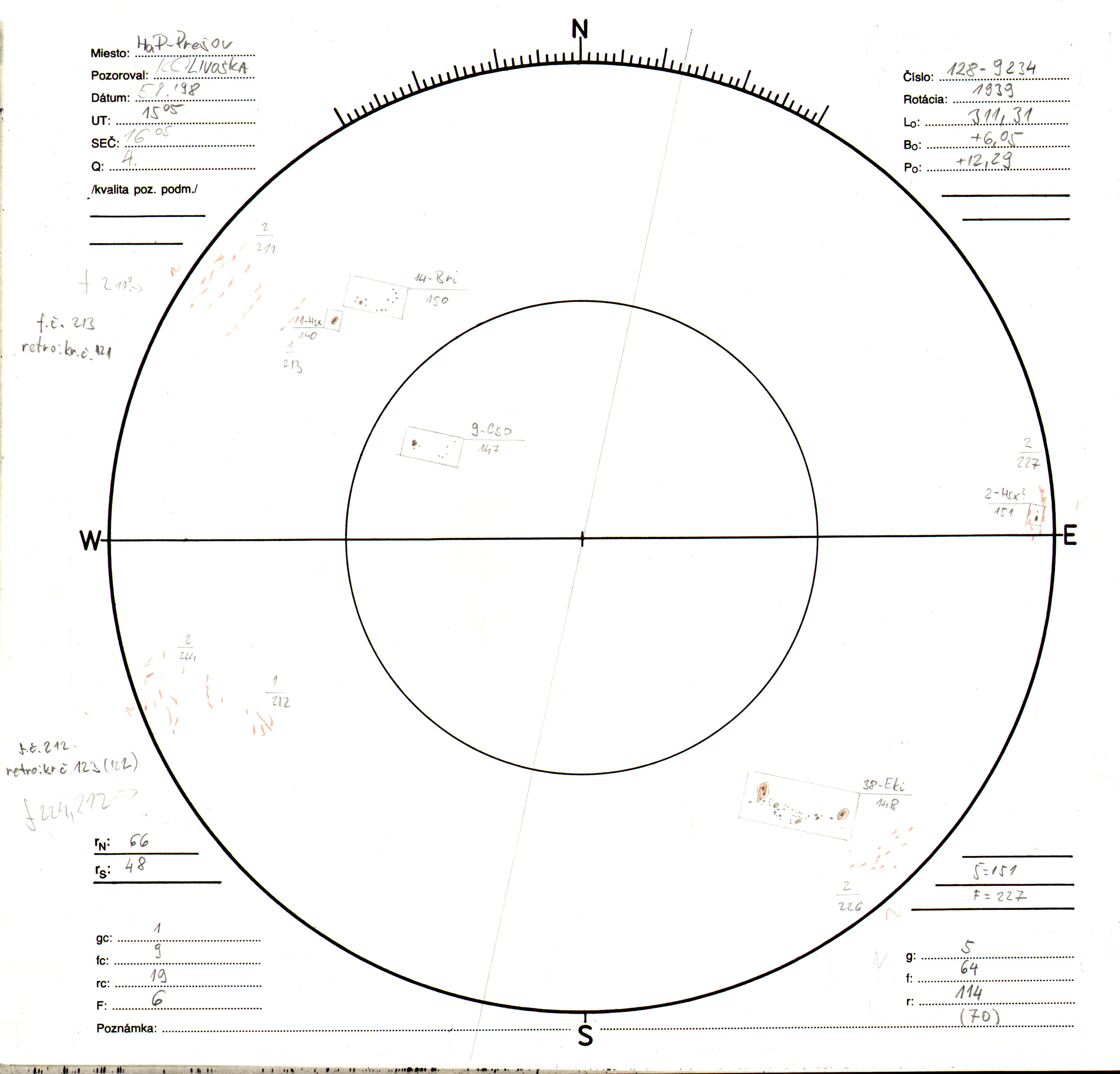 Obrázok zákresu Slnka na deň 05.08.1998