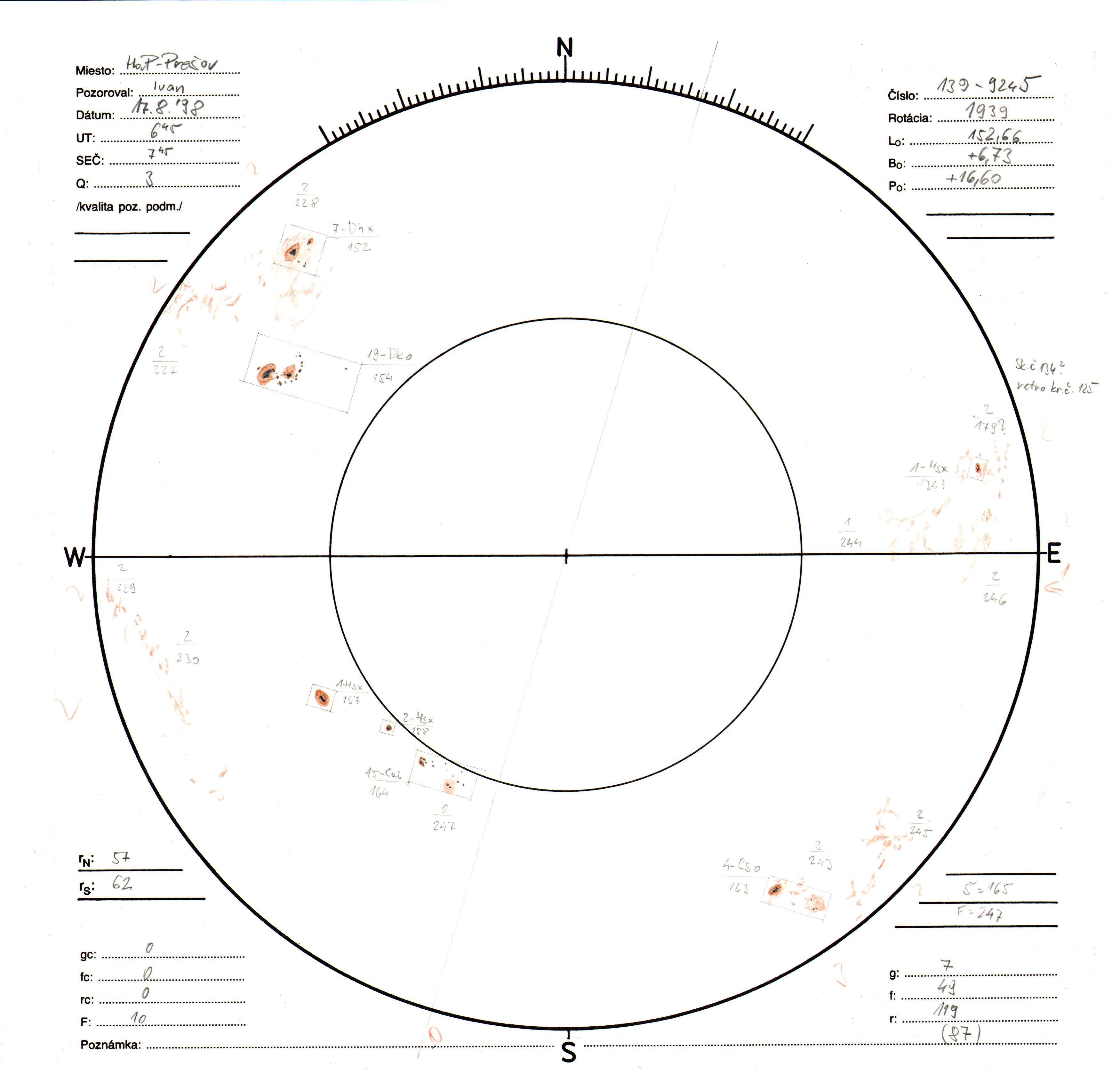 Obrázok zákresu Slnka na deň 17.08.1998