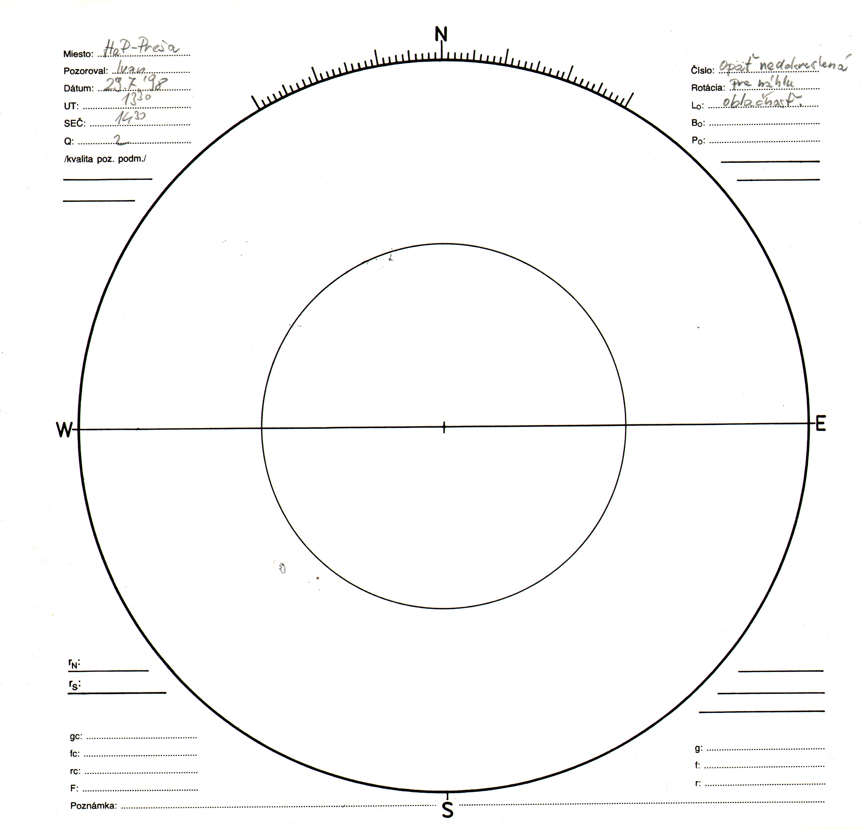 Obrázok zákresu Slnka na deň 25.08.1998