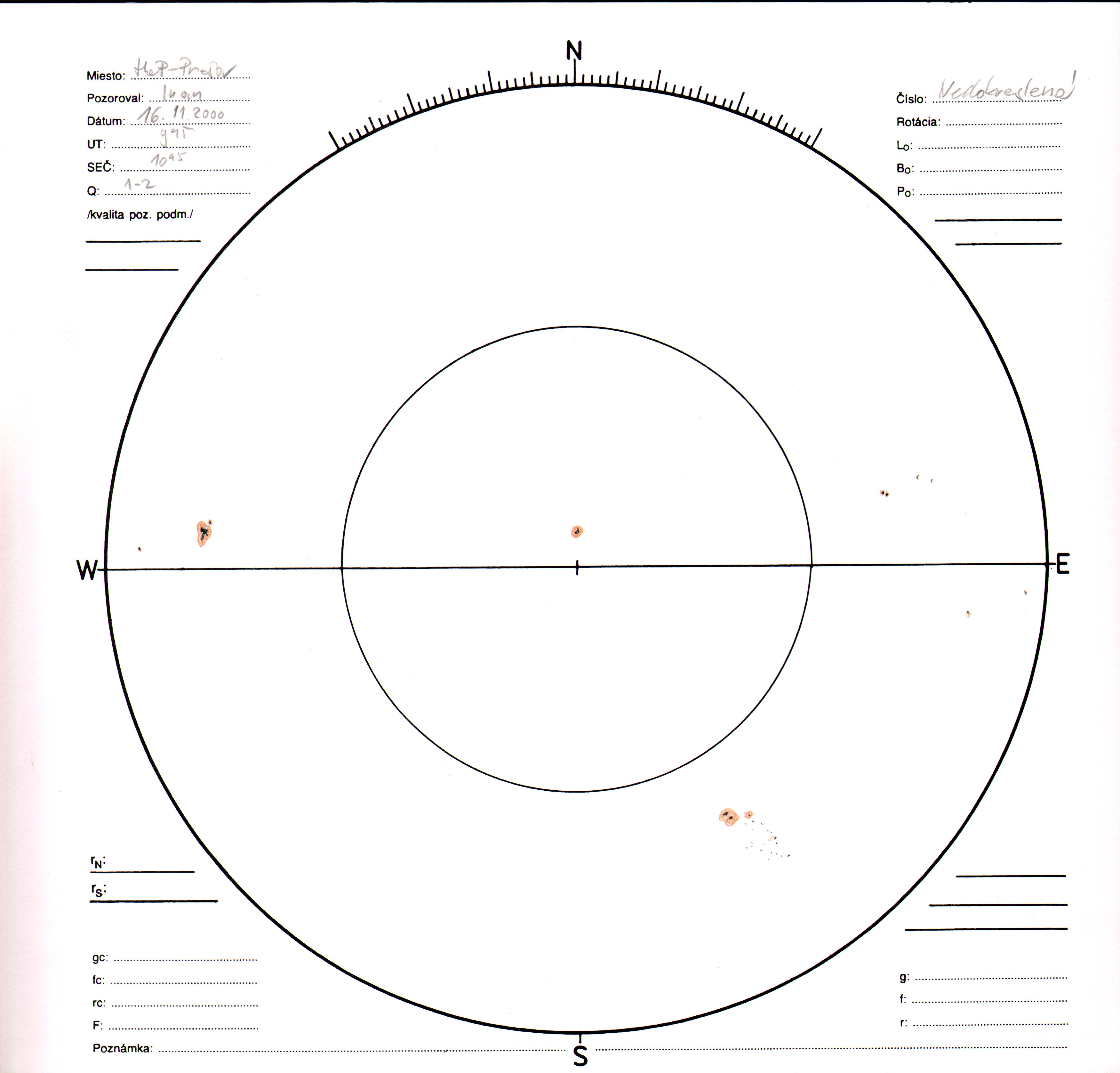 Obrázok zákresu Slnka na deň 16.11.2000